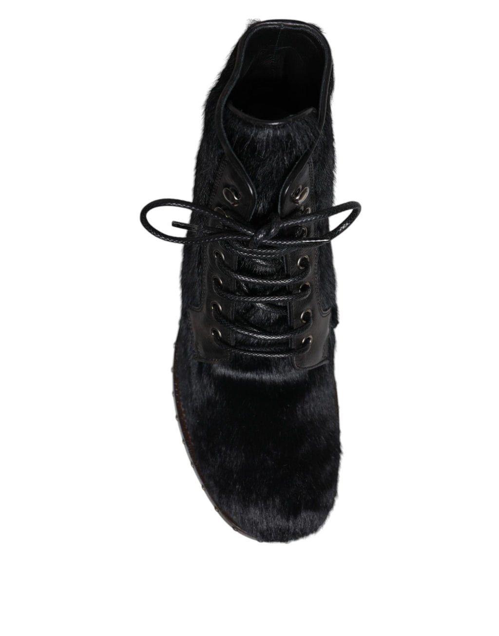 Bottes en cuir noir pony style mi-mollet de Dolce & Gabbana, chaussures élégantes et tendance.