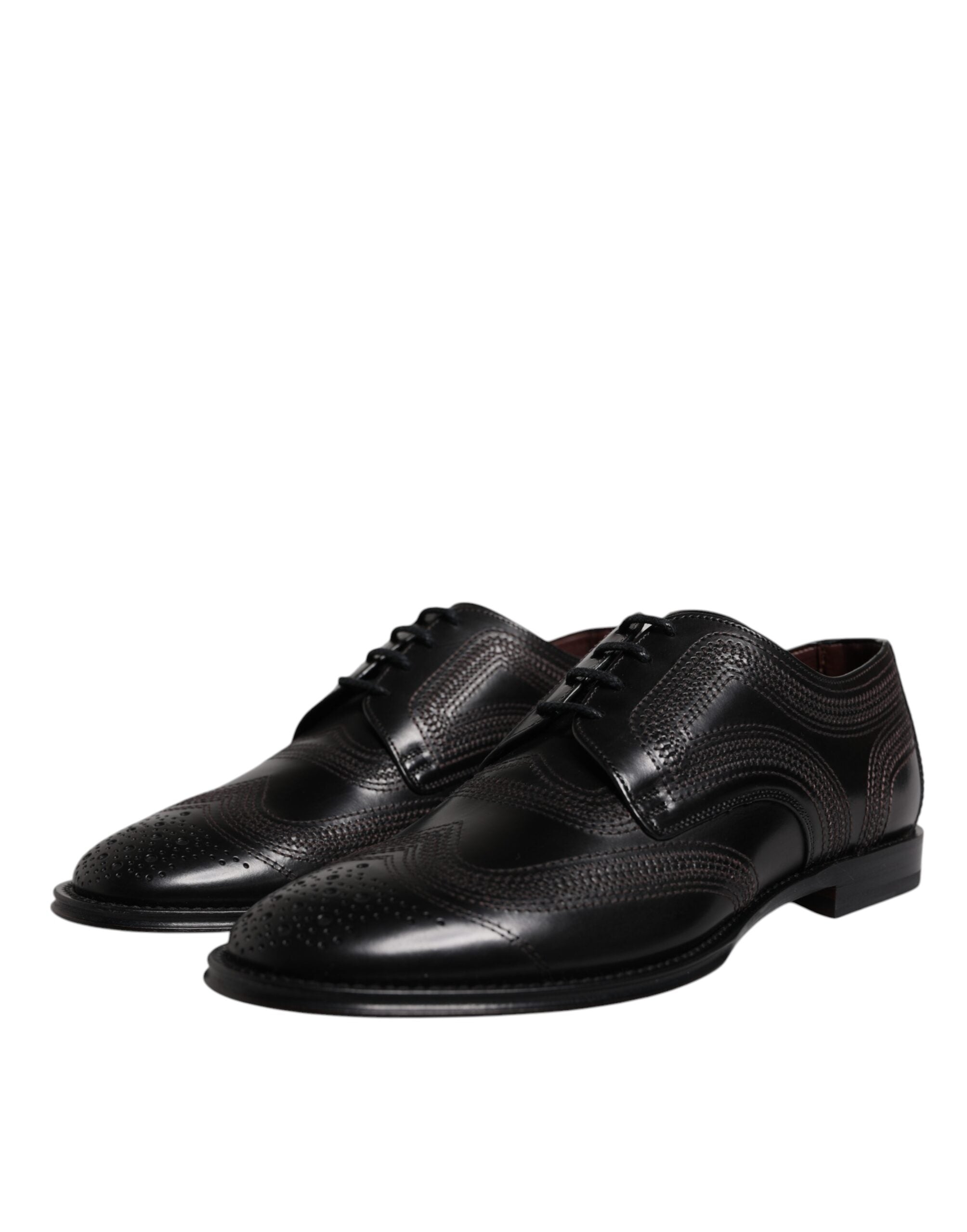 Chaussures Derby en cuir noir Dolce & Gabbana avec broderies élégantes, style classique et finition de haute qualité.