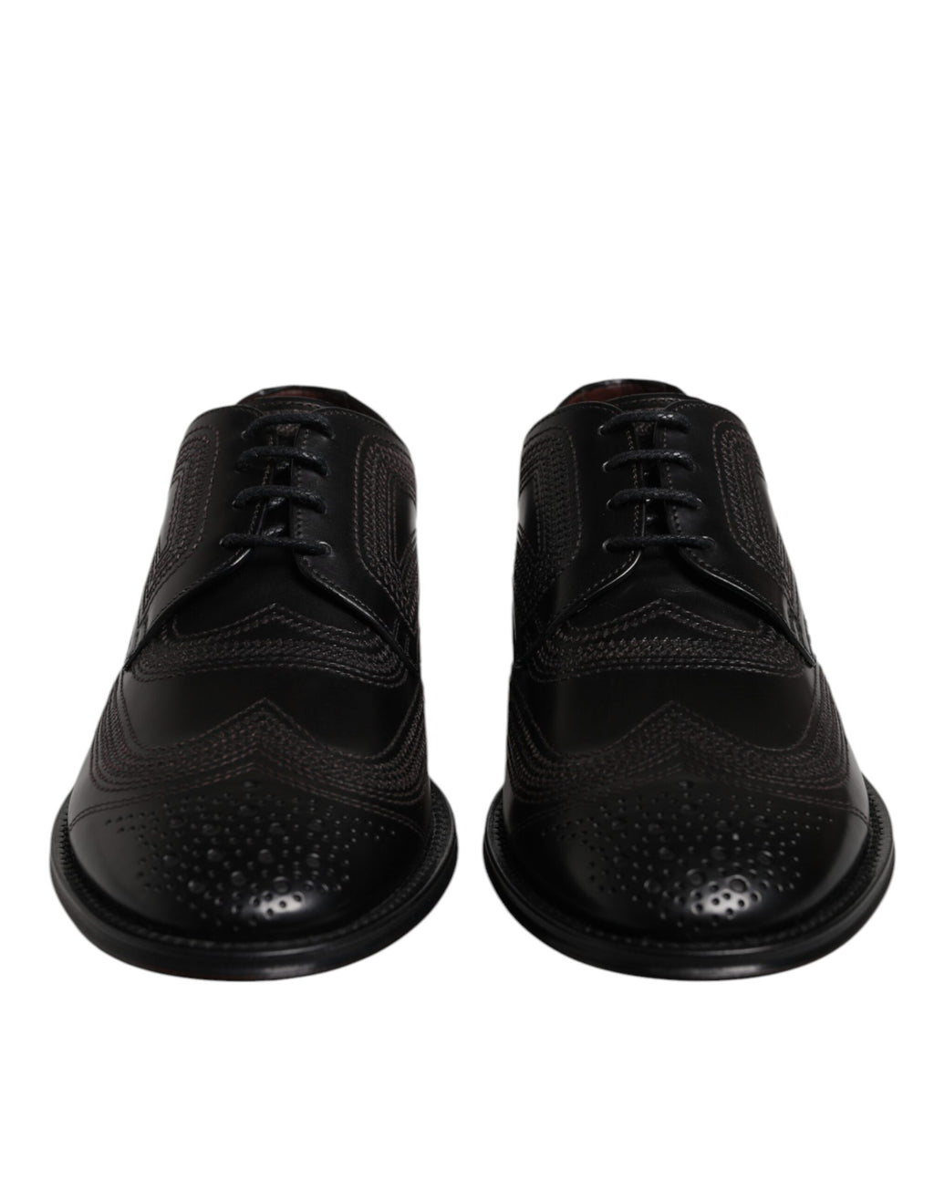 Chaussures derby en cuir noir Dolce & Gabbana, ornées de broderies classiques, élégantes et sophistiquées.