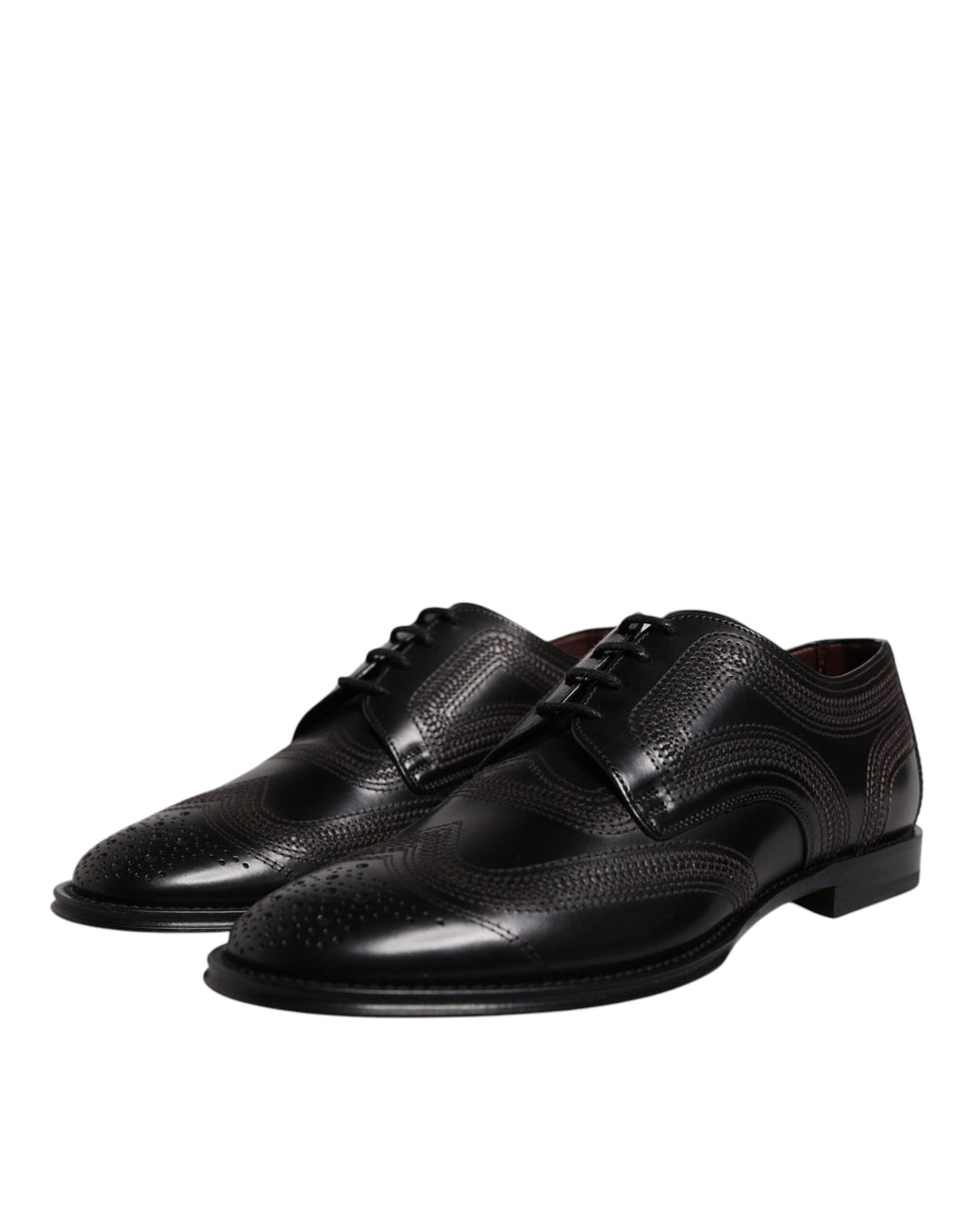 Chaussures Derby en cuir noir Dolce & Gabbana avec broderies élégantes, style classique et finition de qualité.