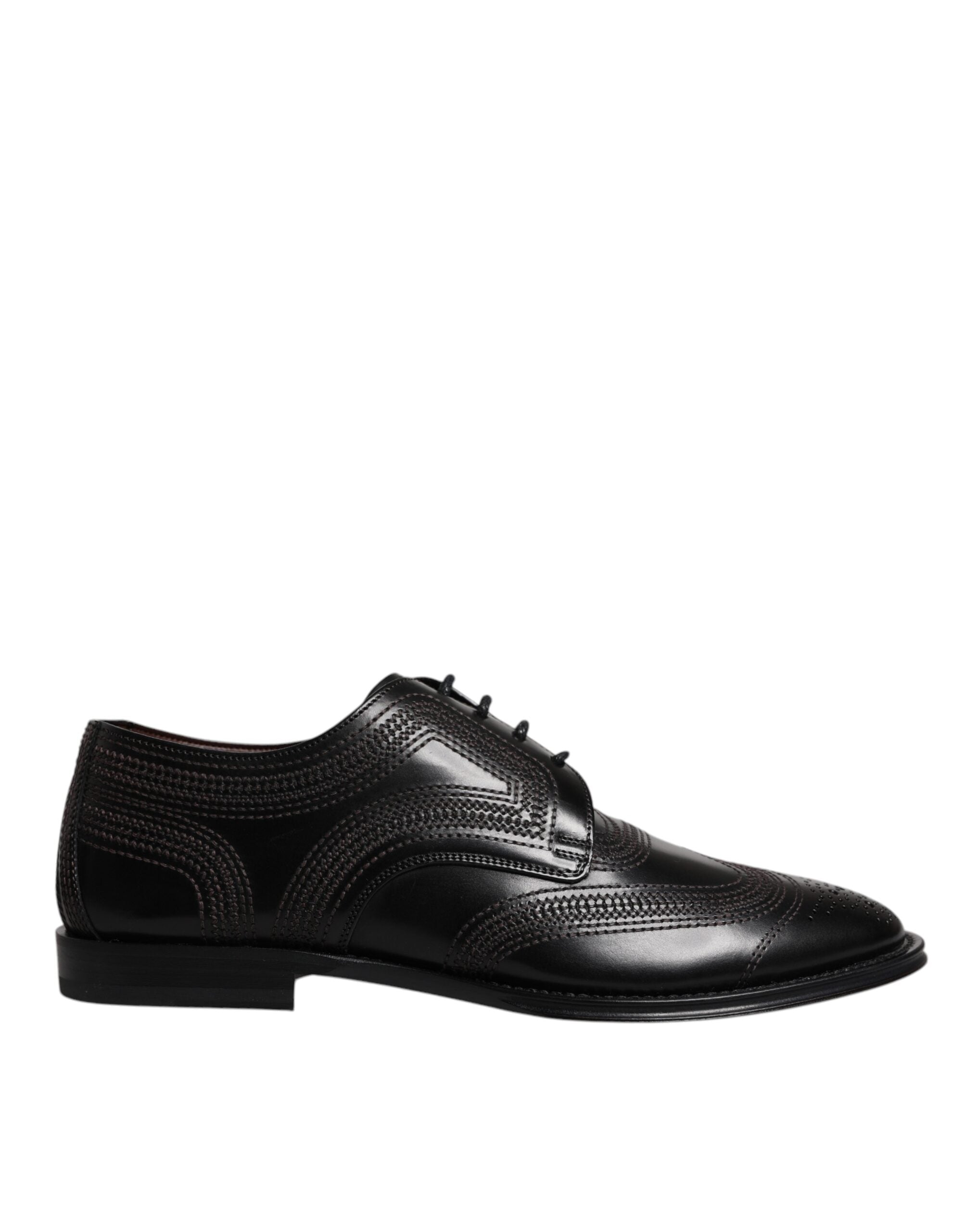 Chaussures Derby en cuir noir Dolce & Gabbana avec broderies élégantes, chaussures classiques pour homme.