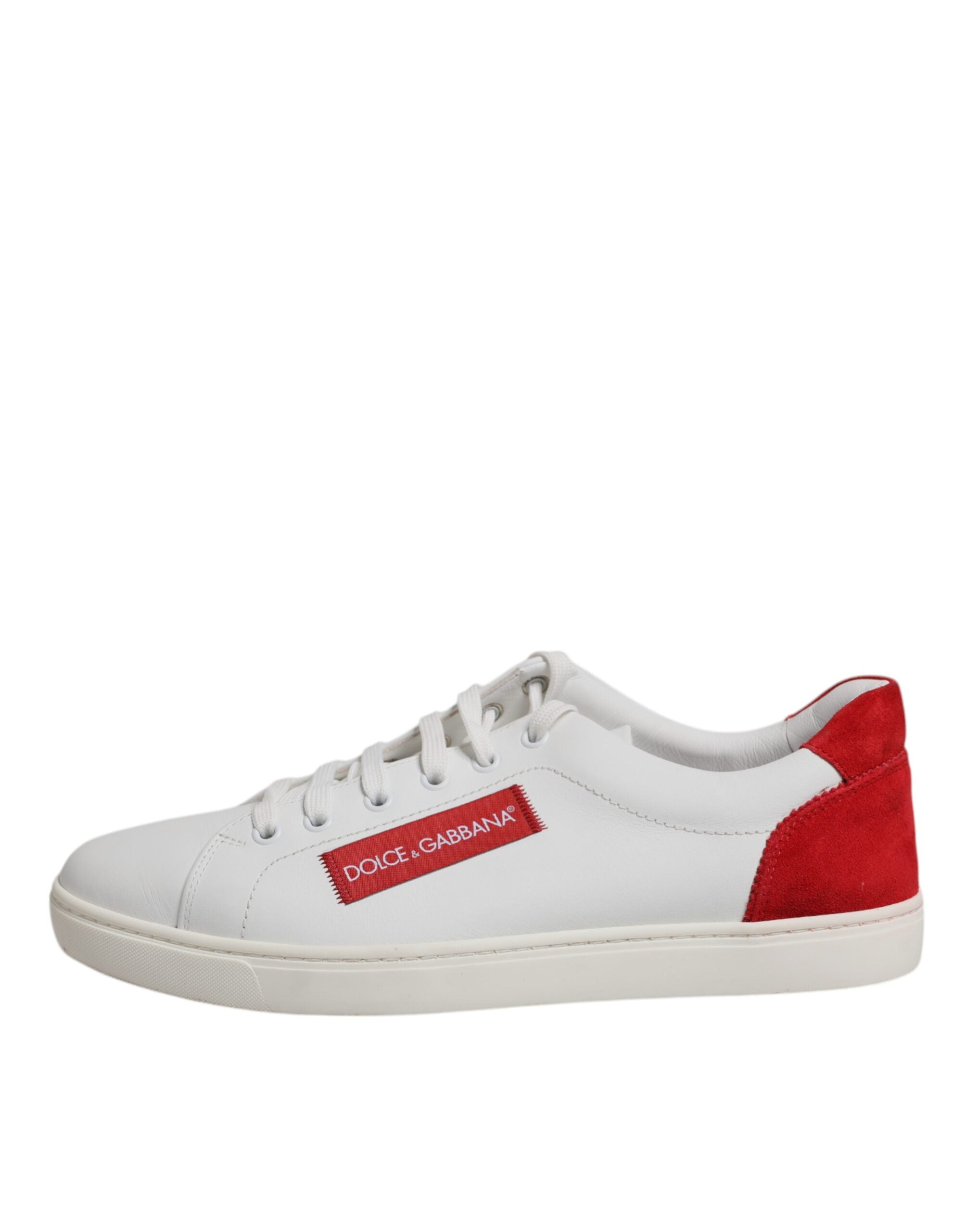 Chaussures Dolce & Gabbana sneakers basses en cuir suédé blanc, vue de face, détails de la semelle et du design élégant.
