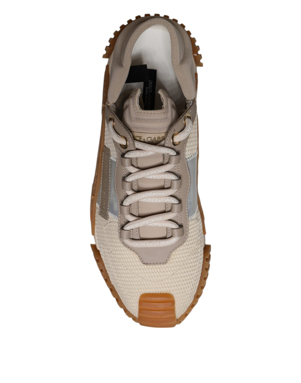 Chaussures sneakers basses Dolce & Gabbana à lacets multicolores avec détails en dentelle, vue de face.