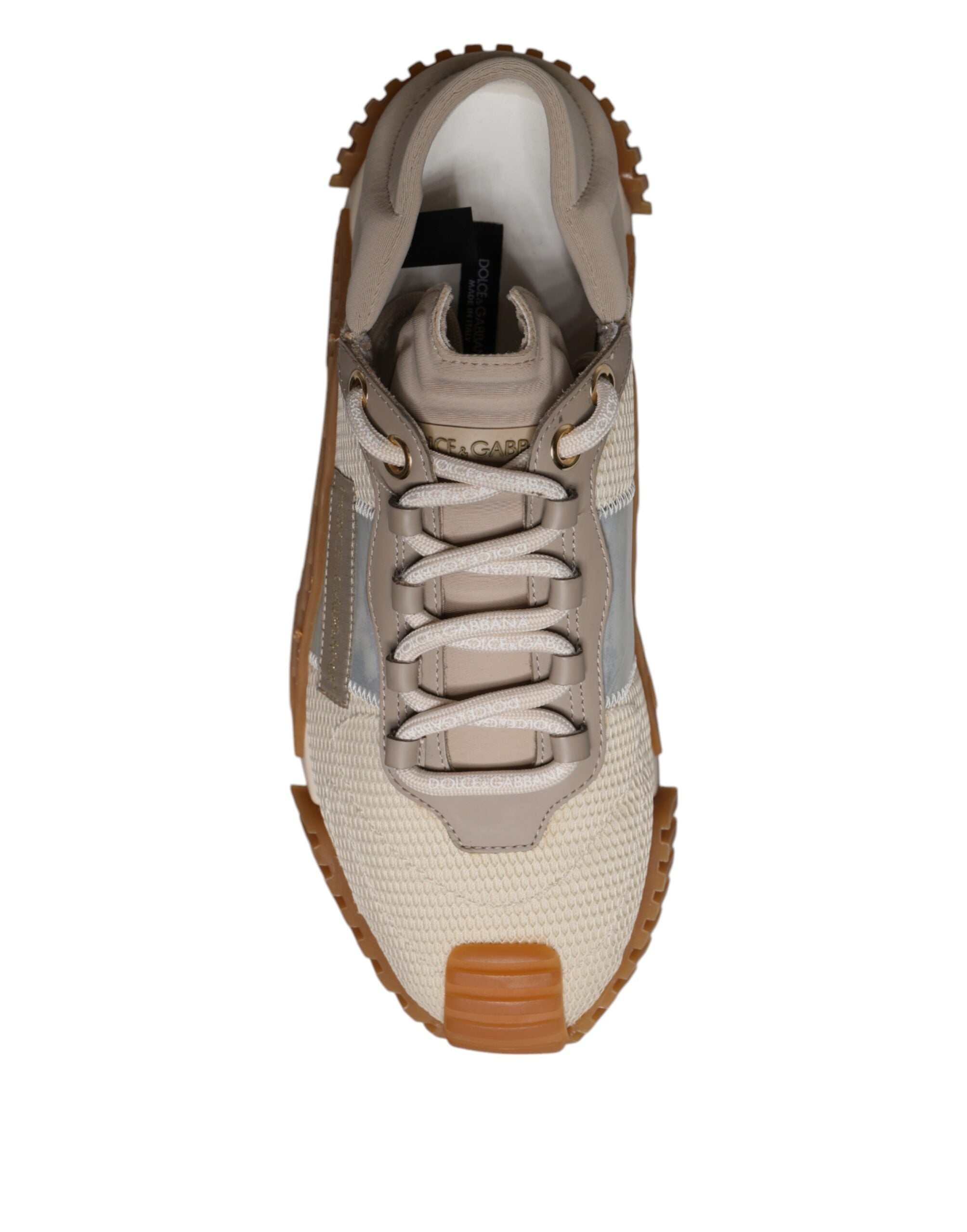 Chaussures sneakers basses Dolce & Gabbana à lacets multicolores avec détails en dentelle, vue de face.
