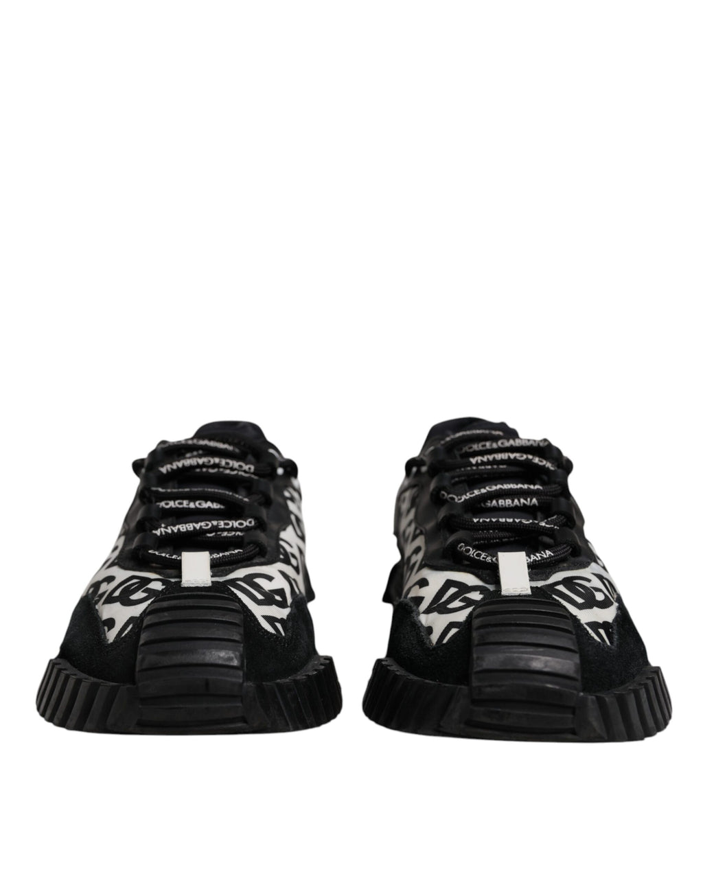 Chaussures sneakers basses noires Dolce & Gabbana Logo en dentelle avec lacets, style décontracté et élégant.