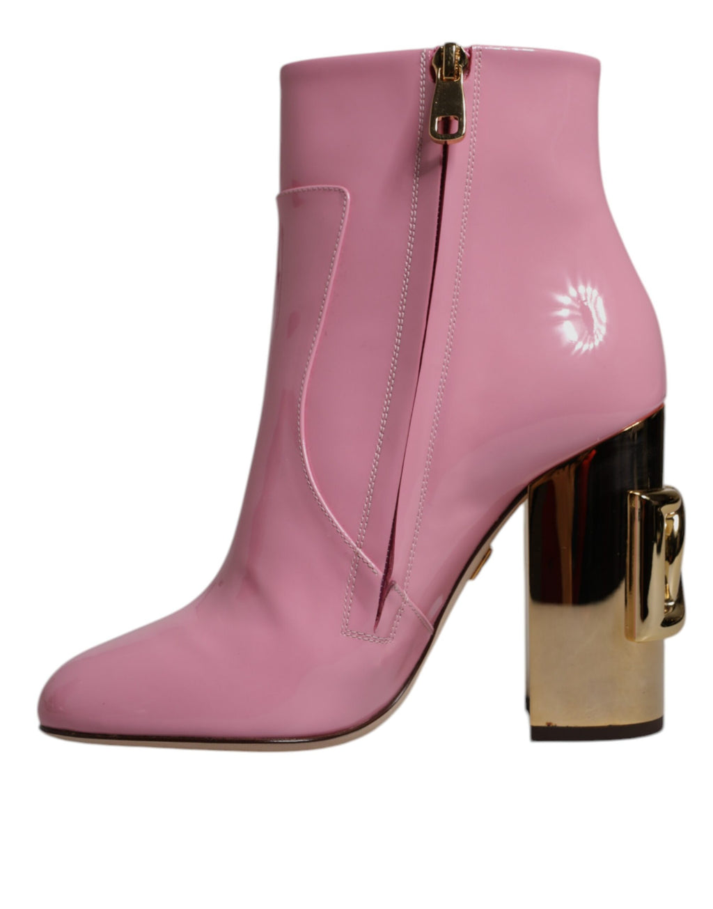 Bottes mi-mollet en cuir verni rose Dolce & Gabbana avec talon moyen, chaussures élégantes et sophistiquées.