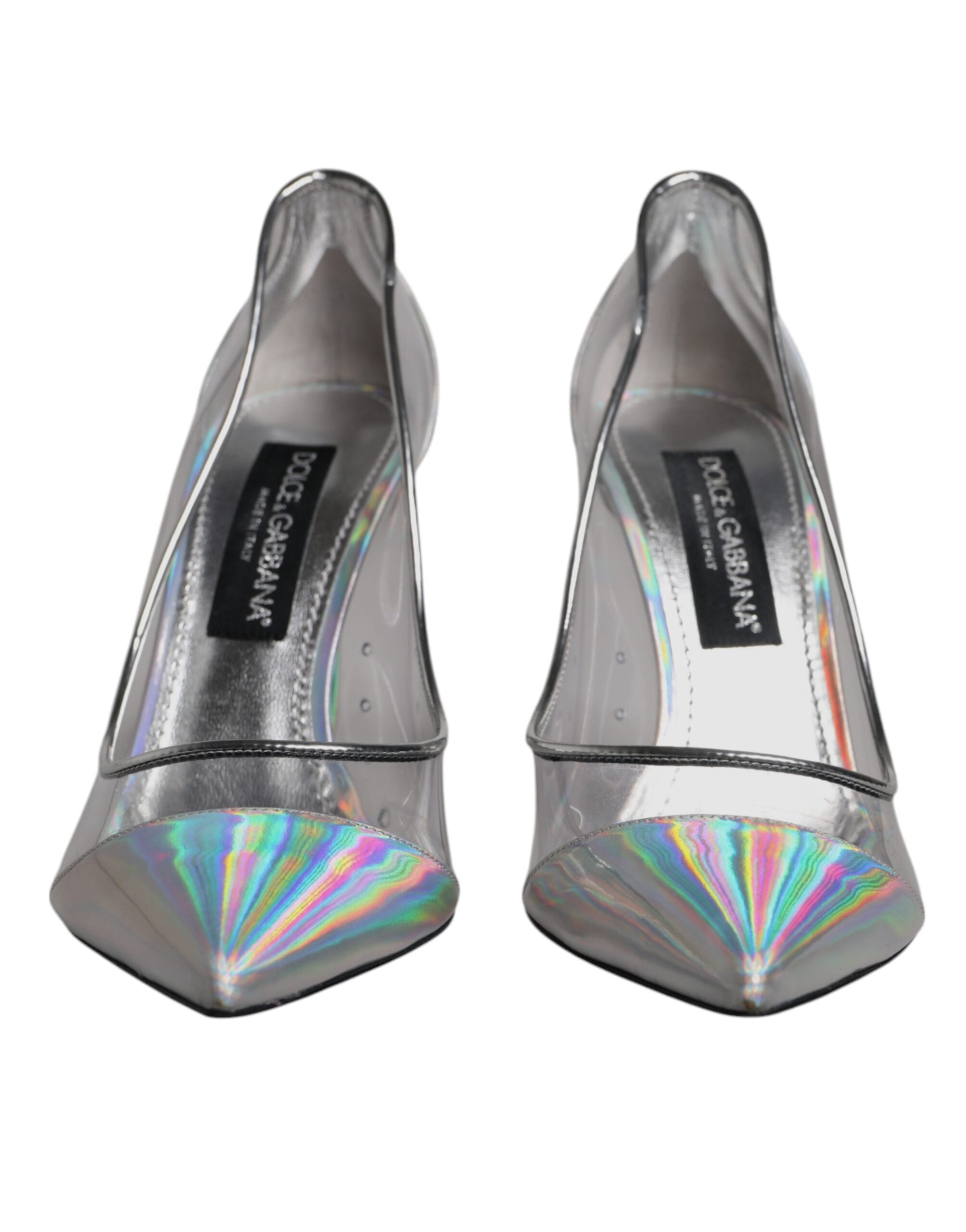 Chaussures à talons pointus Dolce & Gabbana multicolores iridescentes, chaussures élégantes avec finition brillante.