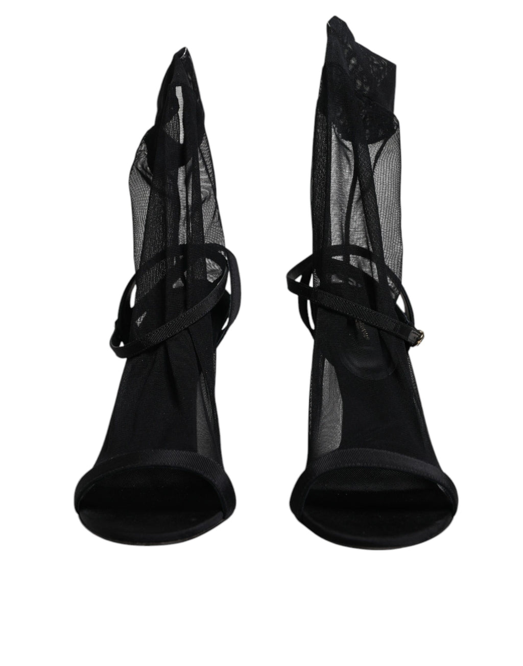 Sandales à talons noires Dolce & Gabbana en tulle extensible, élégantes chaussures à talons pour femmes.