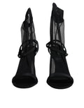 Sandales à talons noires Dolce & Gabbana en tulle extensible, élégantes chaussures à talons pour femmes.