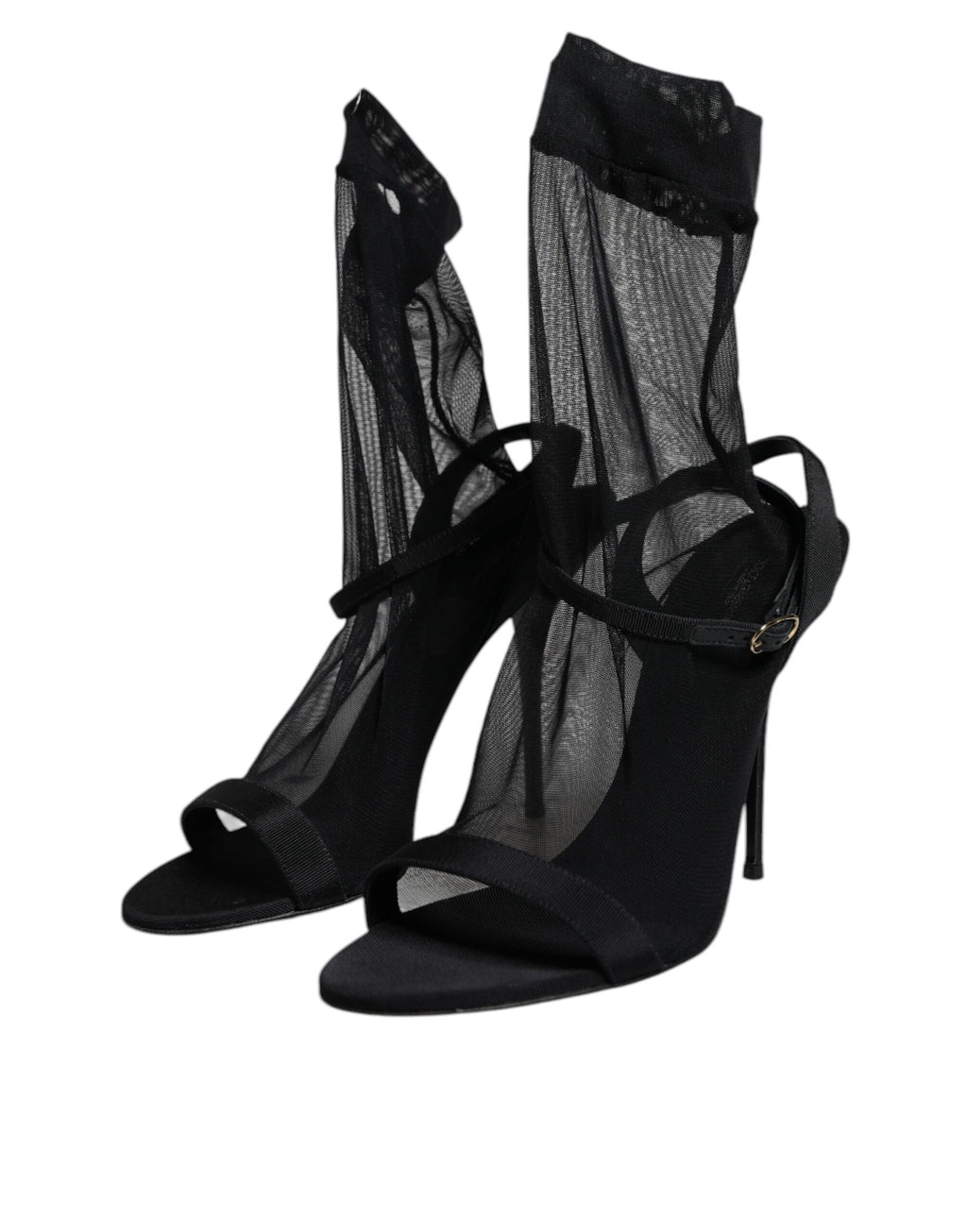 Sandales à talons Dolce & Gabbana en tulle noir, chaussures élégantes avec talons stretch et design sophistiqué.