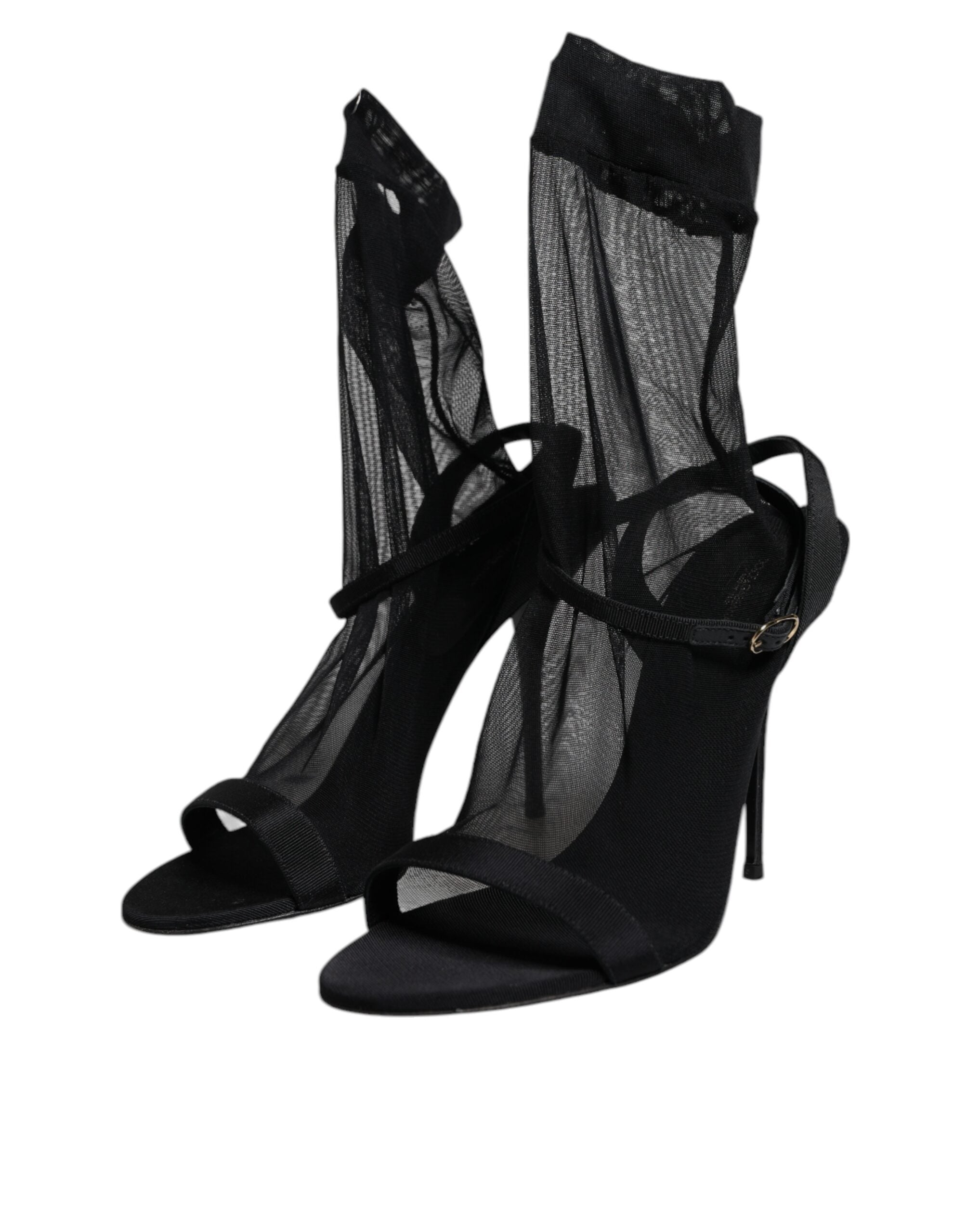 Sandales à talons Dolce & Gabbana en tulle noir, chaussures élégantes avec talons stretch et design sophistiqué.
