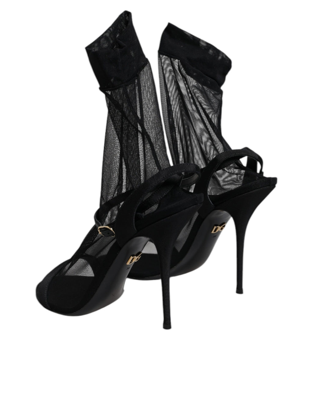 Sandales à talons noires Dolce & Gabbana en tulle extensible, élégantes chaussures à talons pour femme.