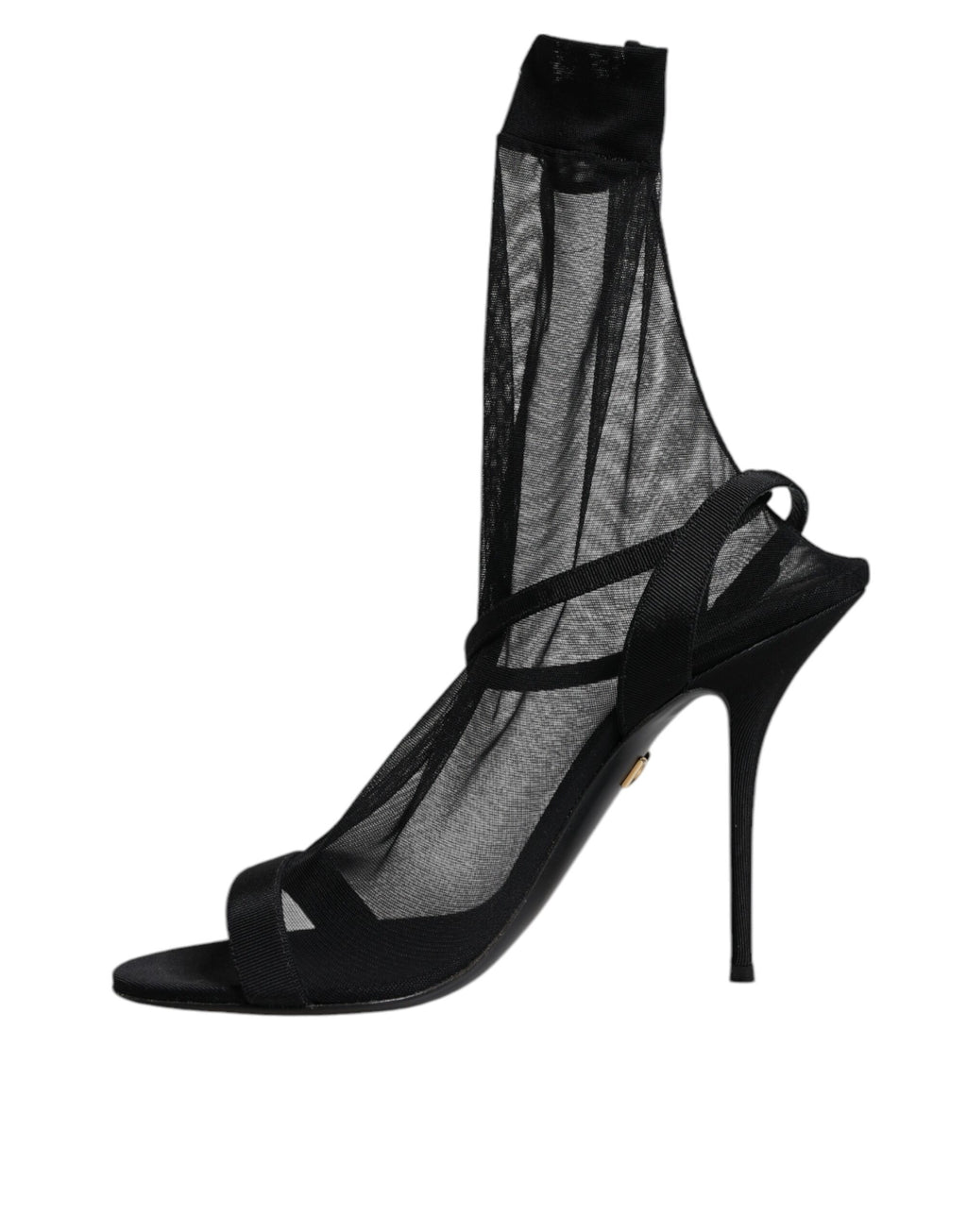 Sandales à talons noires en tulle extensible de Dolce & Gabbana, chaussures élégantes pour femmes.