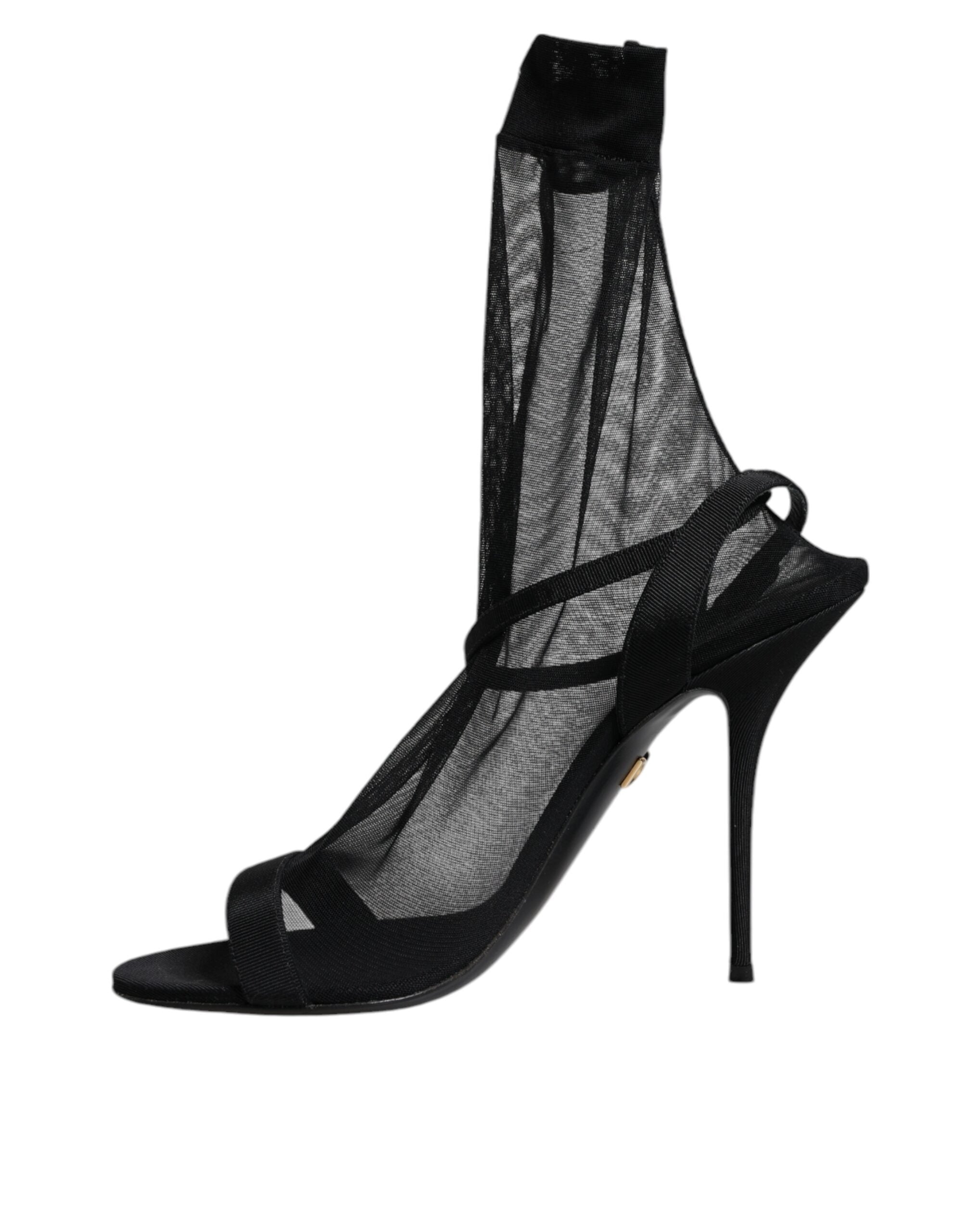 Sandales à talons noires en tulle extensible de Dolce & Gabbana, chaussures élégantes pour femmes.