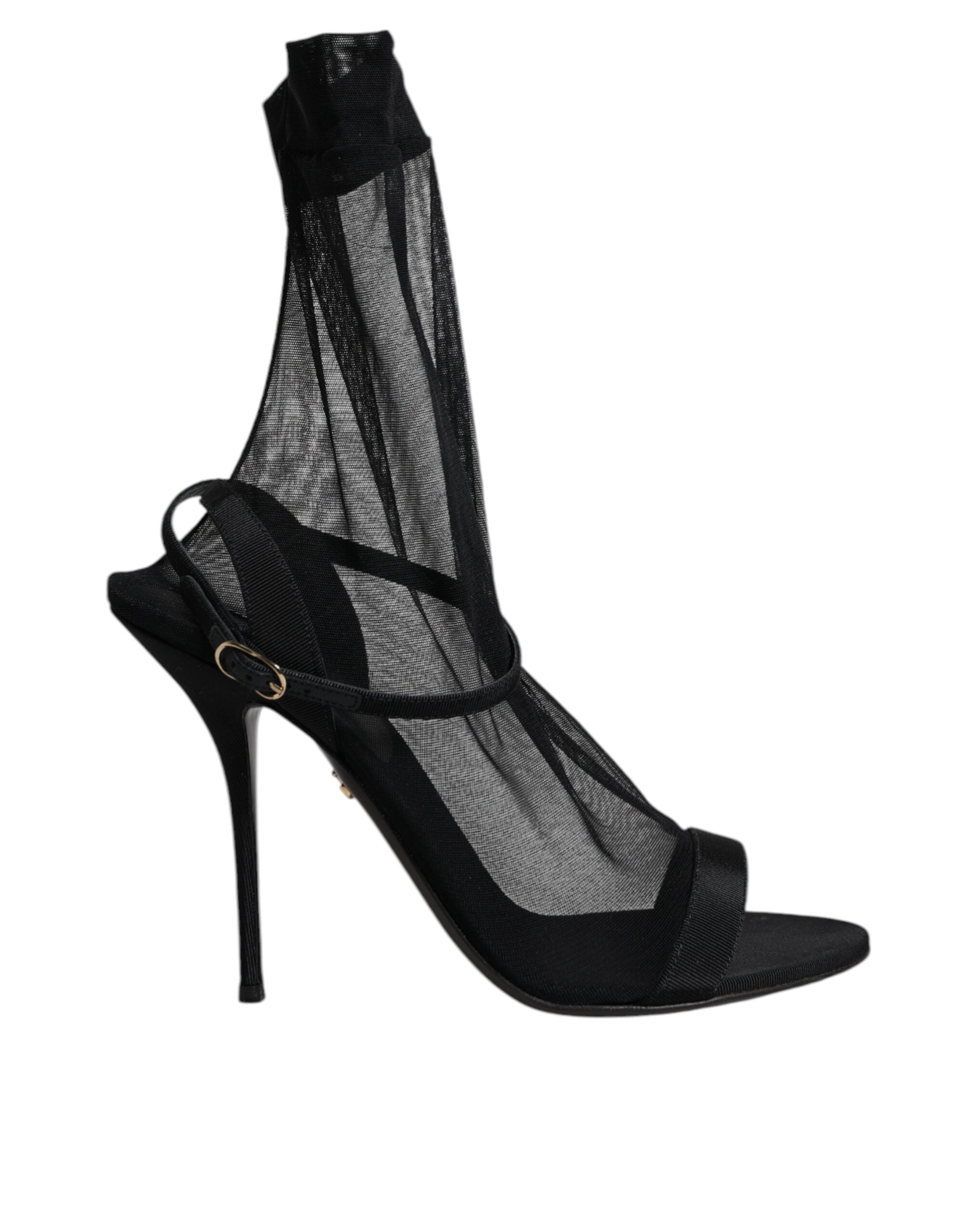 Sandales à talons noires Dolce & Gabbana en tulle stretch, élégantes chaussures à talons pour femmes.