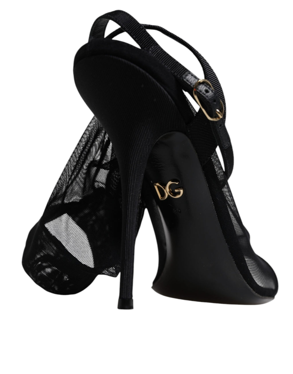 Sandales à talons noirs en tulle extensible de Dolce & Gabbana, chaussures élégantes pour femme.