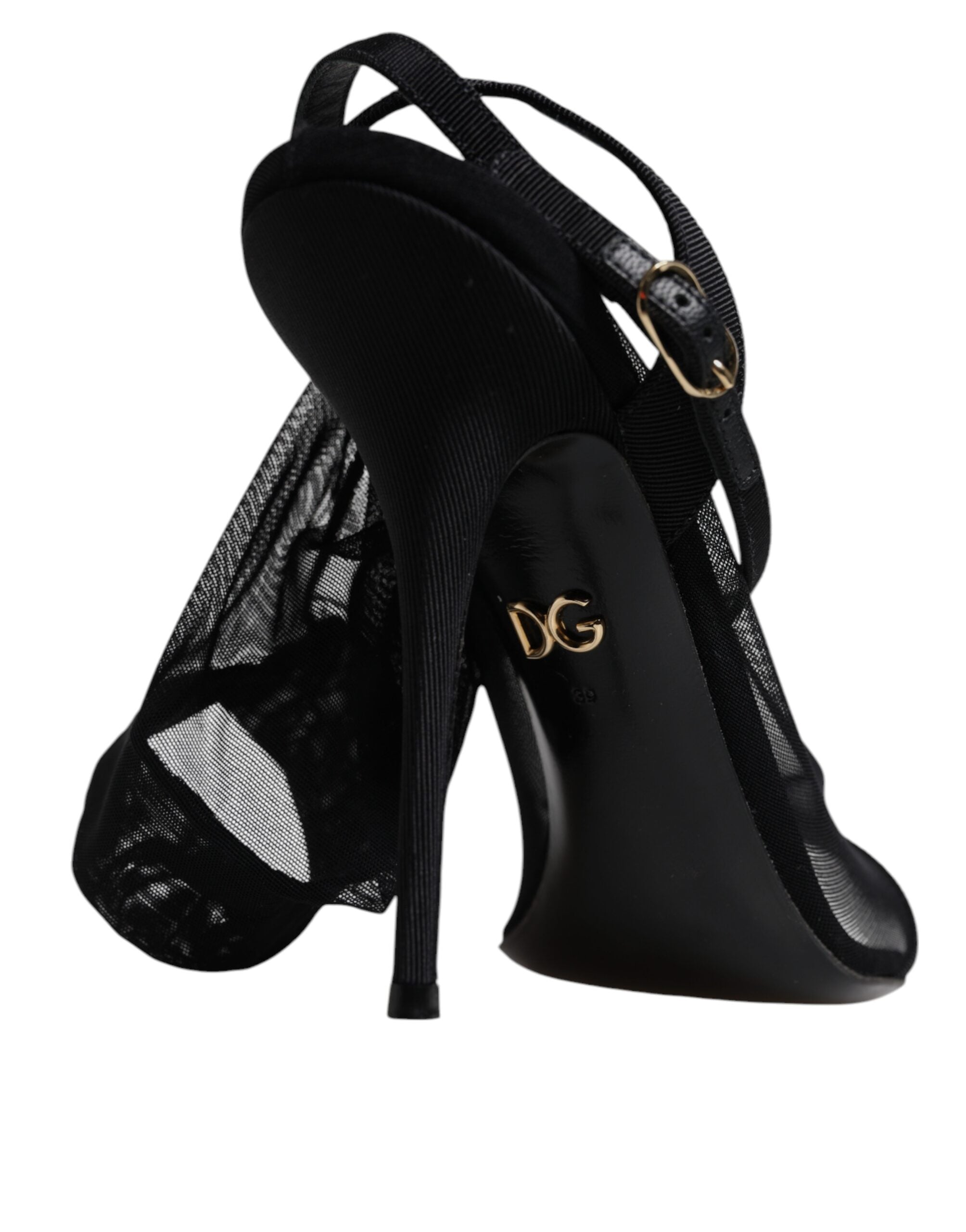 Sandales à talons noirs en tulle extensible de Dolce & Gabbana, chaussures élégantes pour femme.