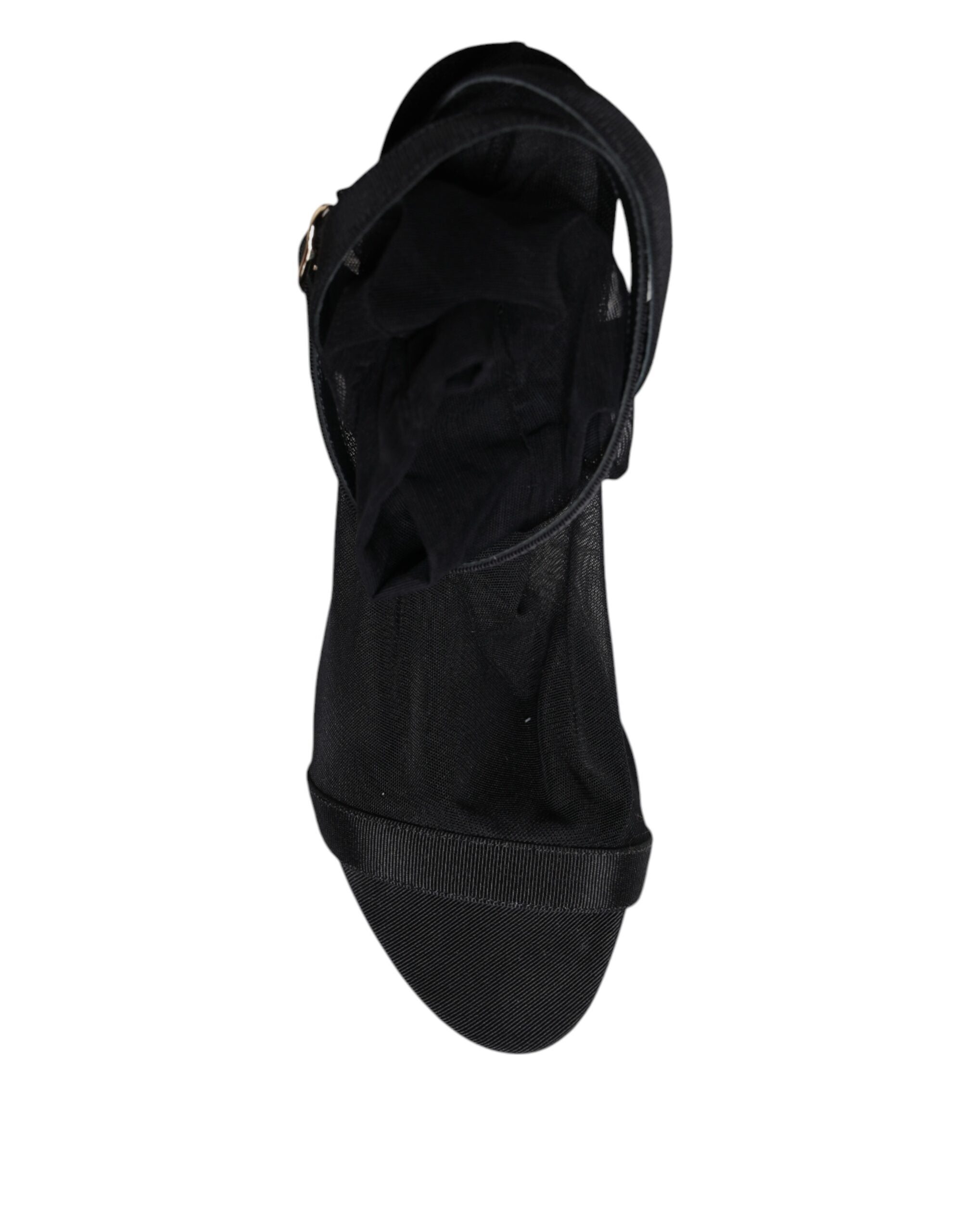 Sandales à talons noires en tulle extensible de Dolce & Gabbana, chaussures élégantes avec design sophistiqué.
