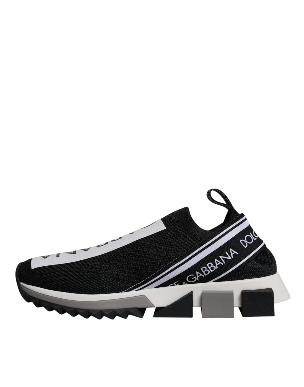Chaussures sneakers Dolce & Gabbana Sorrento à enfiler noires et blanches, vue rapprochée, mode urbaine élégante.