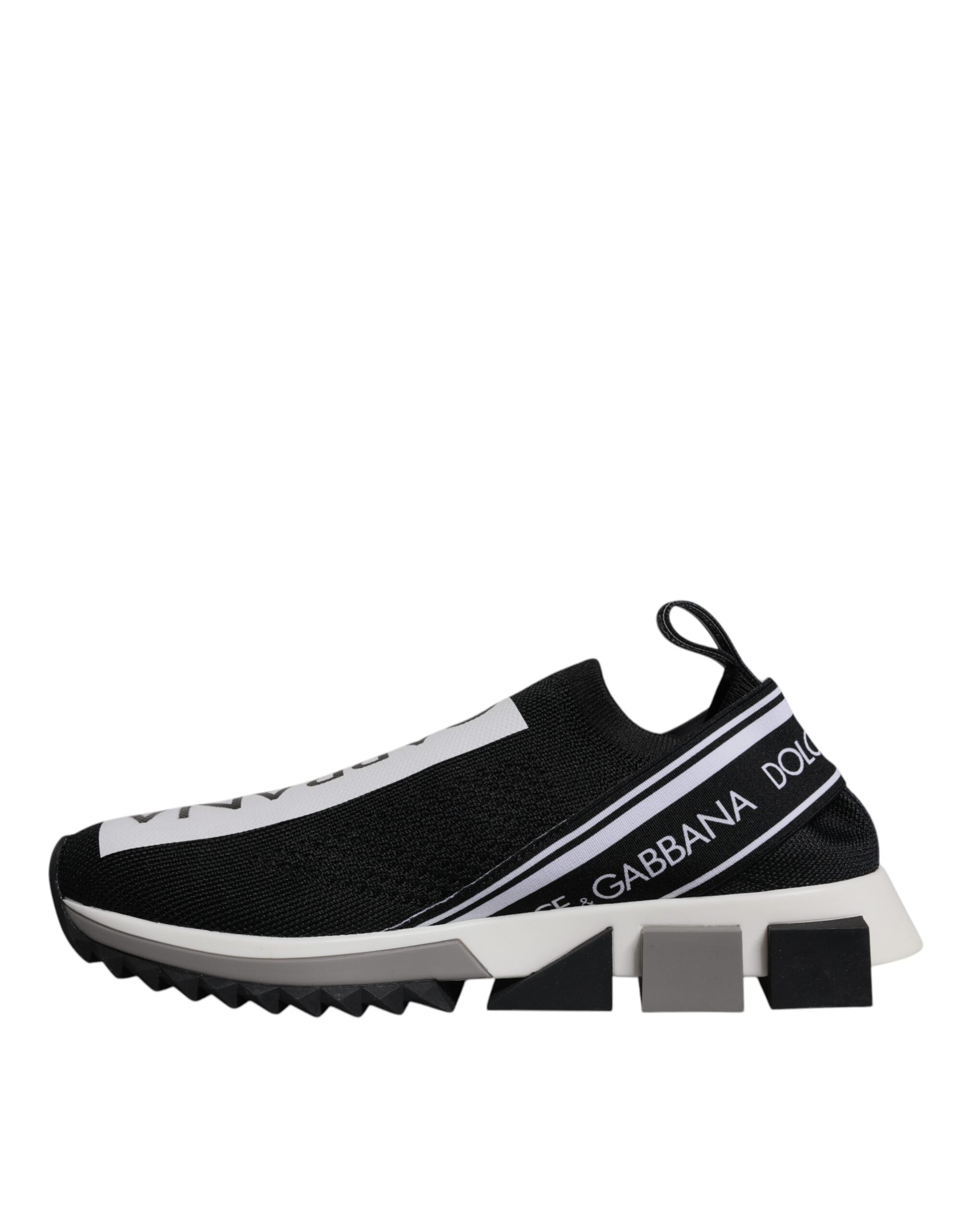 Chaussures sneakers Dolce & Gabbana Sorrento à enfiler noires et blanches, vue rapprochée, mode urbaine élégante.