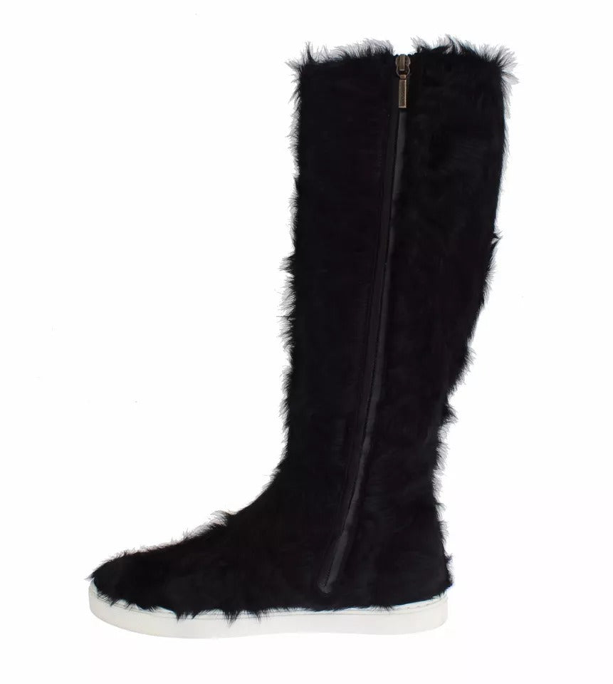 Bottes en cuir et fourrure de mouton noir Dolce & Gabbana Xiangao, chaussures élégantes pour femmes.