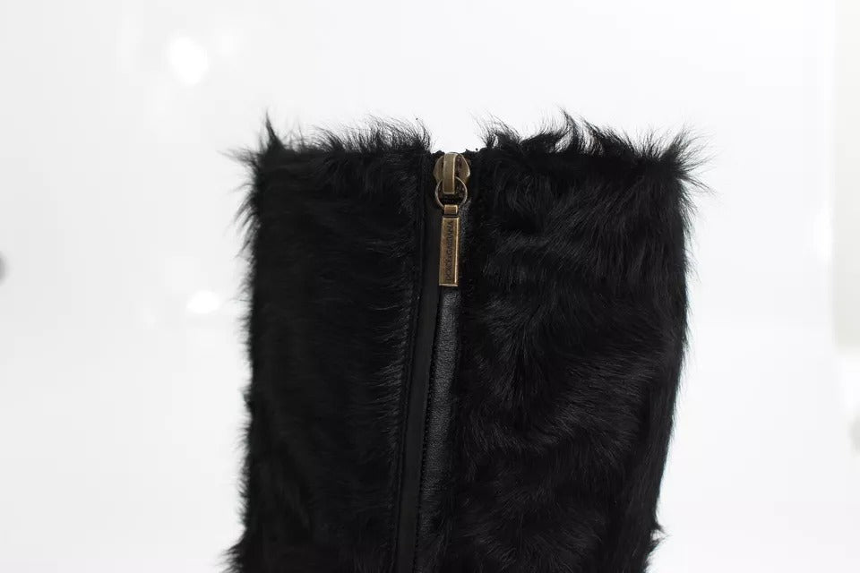 Chaussures Dolce & Gabbana Xiangao en cuir et fourrure de agneau noir, bottines élégantes pour femme.