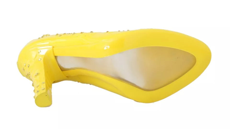 Chaussures à talons jaunes Dolce & Gabbana CINDERELLA ornées de cristaux, élégantes et sophistiquées pour femmes.