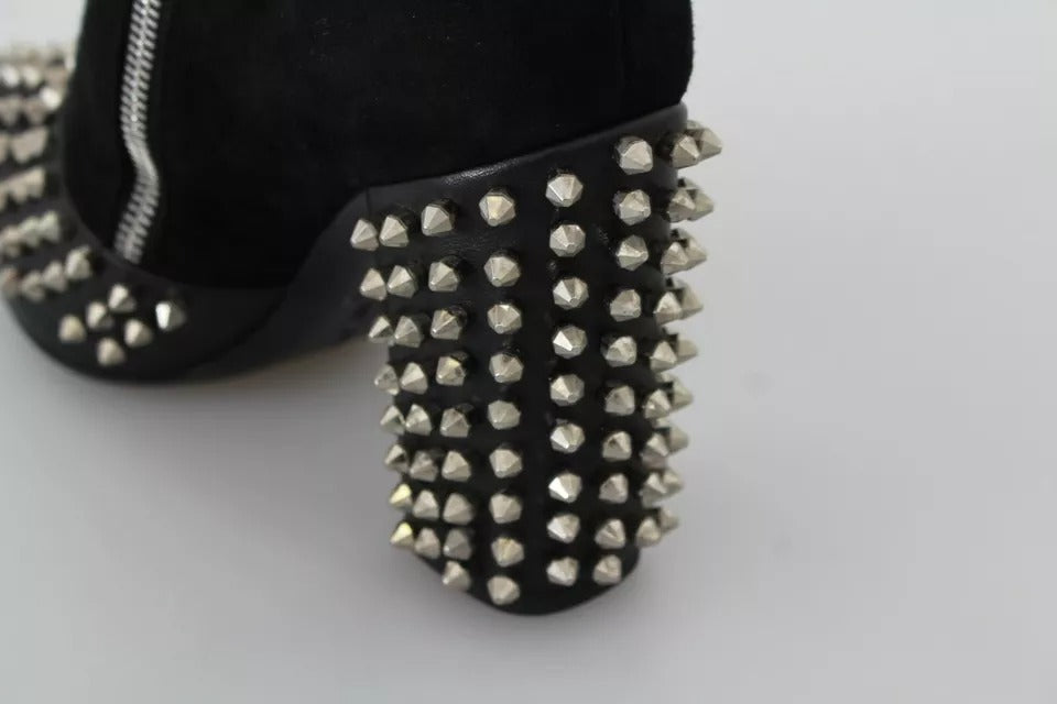 Chaussures à talons noires en daim avec studs de Philipp Plein, bottines à la cheville élégantes pour femmes