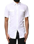 Chemise polo décontractée blanche Dolce & Gabbana avec boutons dorés pour homme, vue de face.