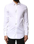 Chemise homme Dolce & Gabbana en coton blanc à manches longues avec détails dorés, élégante chemise de costume pour homme.