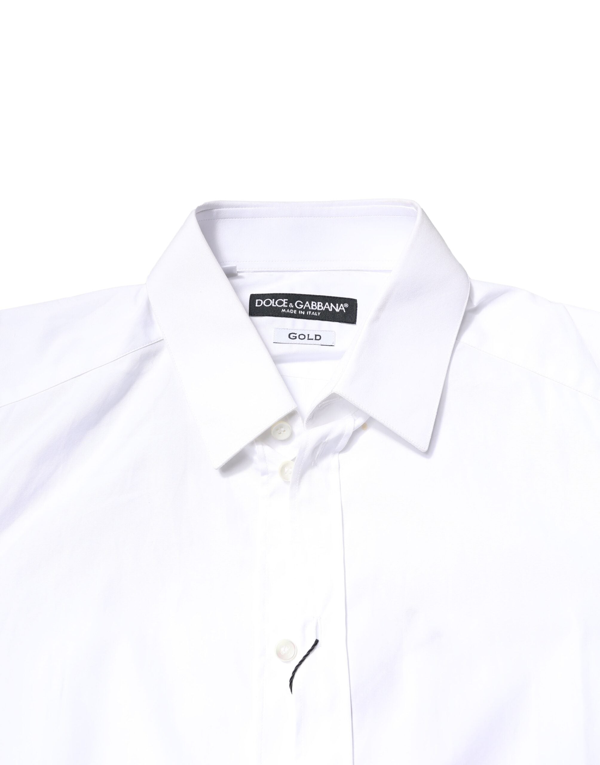 Chemise pour homme Dolce & Gabbana en coton blanc à manches longues avec accents dorés.