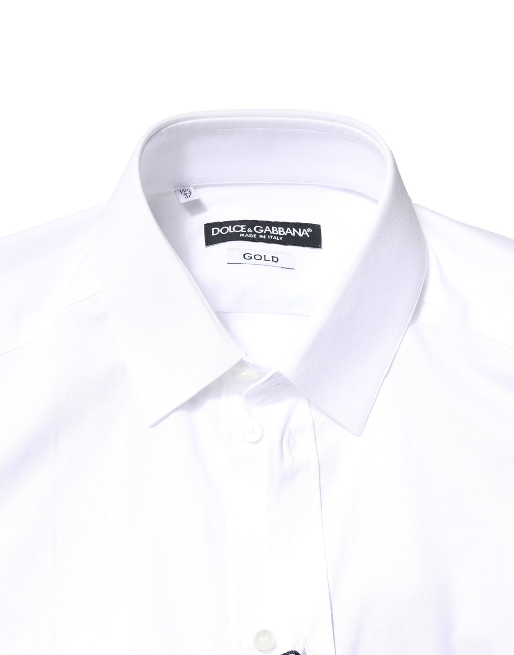 Chemise blanche en coton à manches longues Dolce & Gabbana avec détails dorés, élégante et sophistiquée.