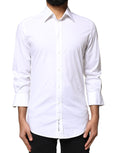 Chemise homme Dolce & Gabbana blanche en coton à manches longues avec détails dorés, élégante chemise de costume.