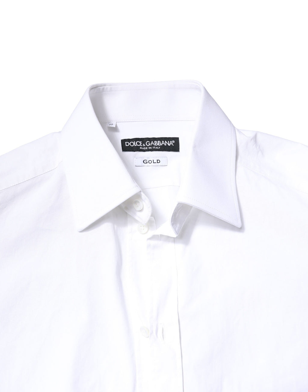 Chemise homme Dolce & Gabbana en coton blanc à manches longues avec détails en or, élégante et raffinée.