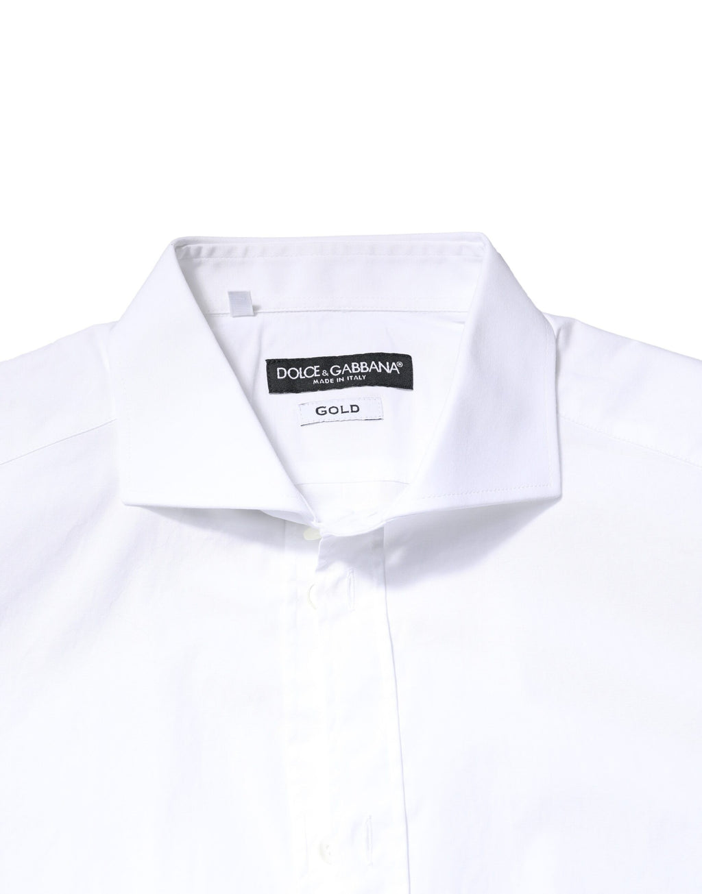 Chemise blanche à manches longues en coton Dolce & Gabbana avec détails dorés, élégante et sophistiquée pour homme.
