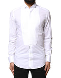 Chemise blanche Dolce & Gabbana en coton popeline avec col formel et détails dorés, élégante chemise pour homme.