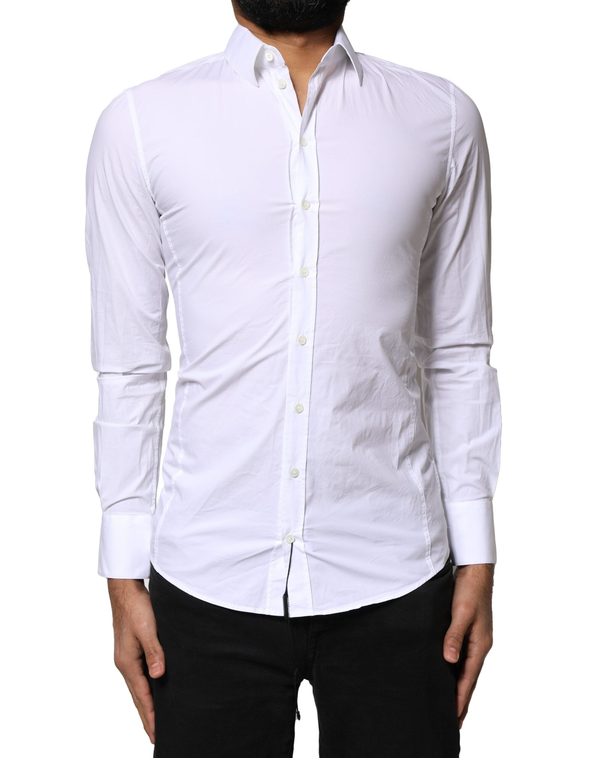 Chemise blanche formelle pour homme Dolce & Gabbana Sicilia en coton, vue de face avec col et boutons apparents.