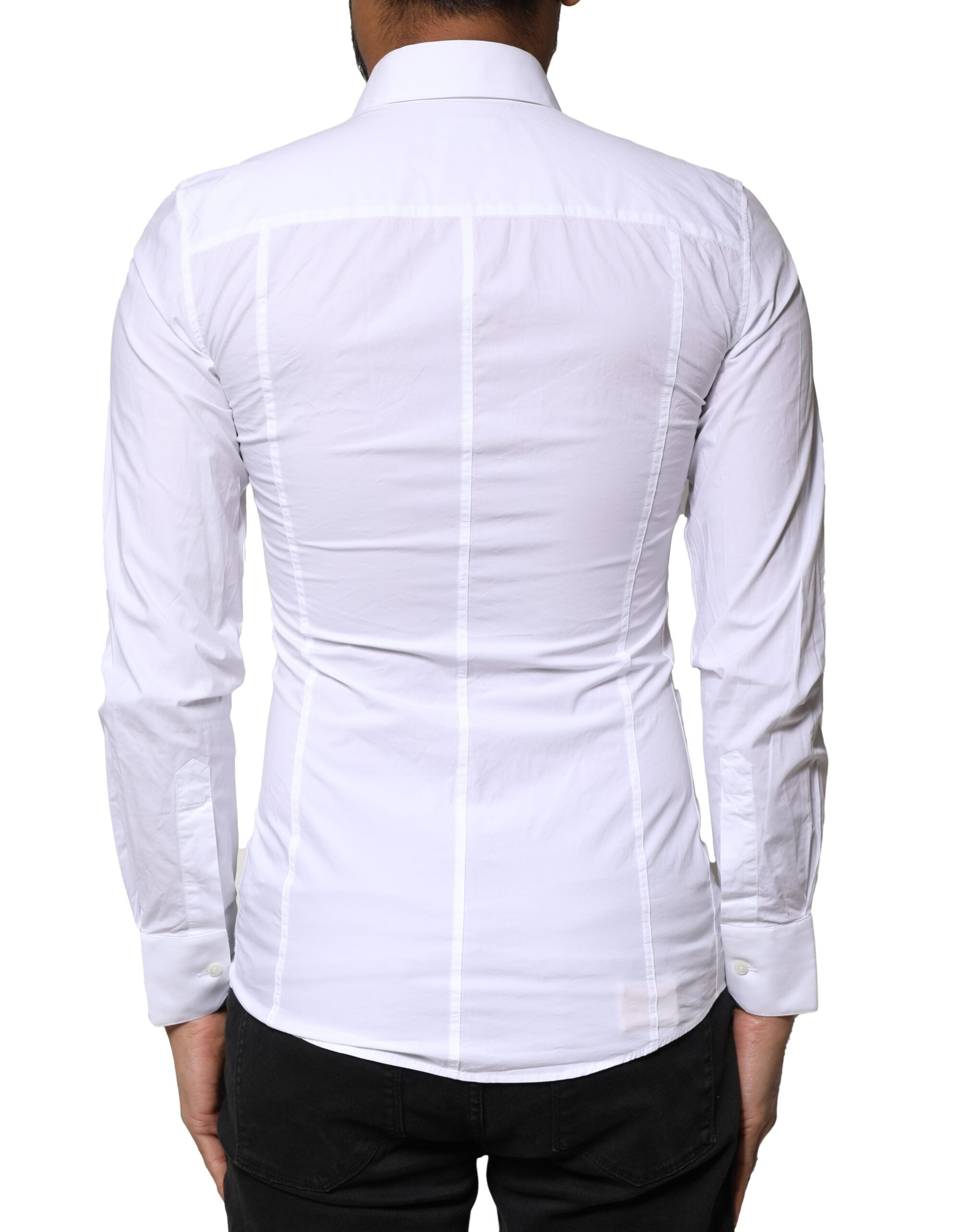 Chemise blanche en coton Dolce & Gabbana SICILIA pour homme, chemise formelle élégante avec col classique et boutons apparents.