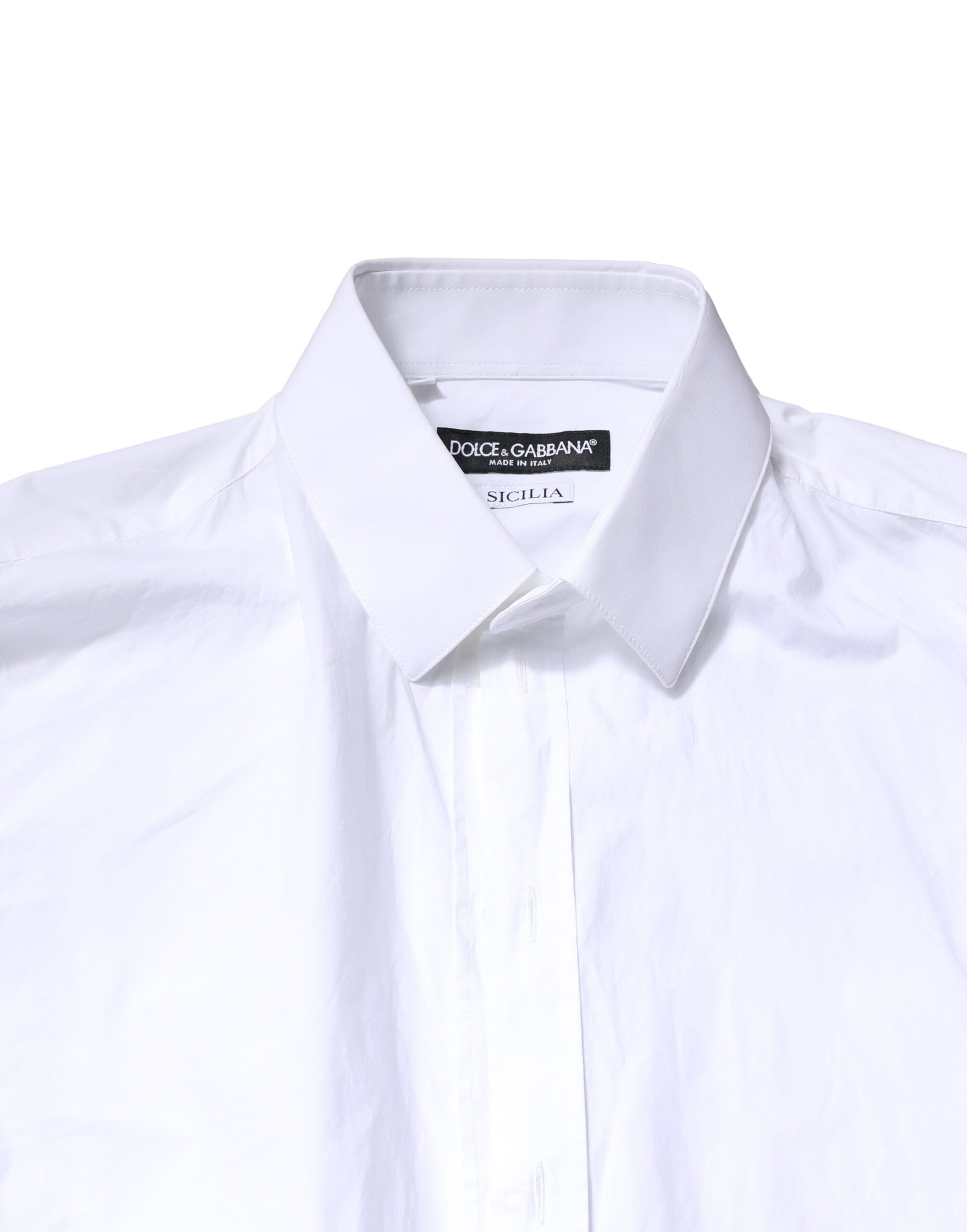 Chemise blanche Dolce & Gabbana SICILIA en coton pour homme, chemise de costume élégante avec col classique.