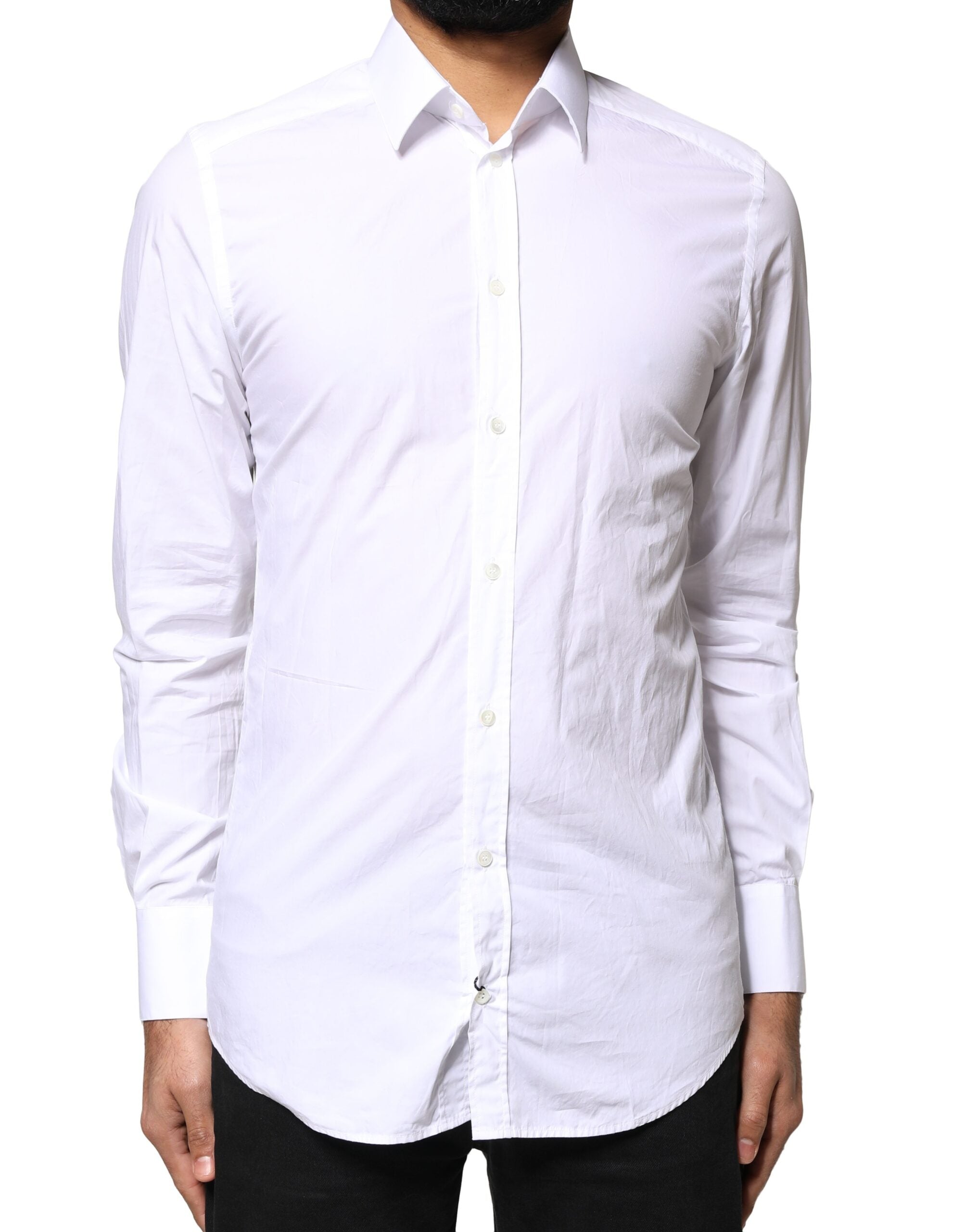 Chemise blanche Dolce & Gabbana en coton à manches longues pour homme, élégante et sophistiquée.