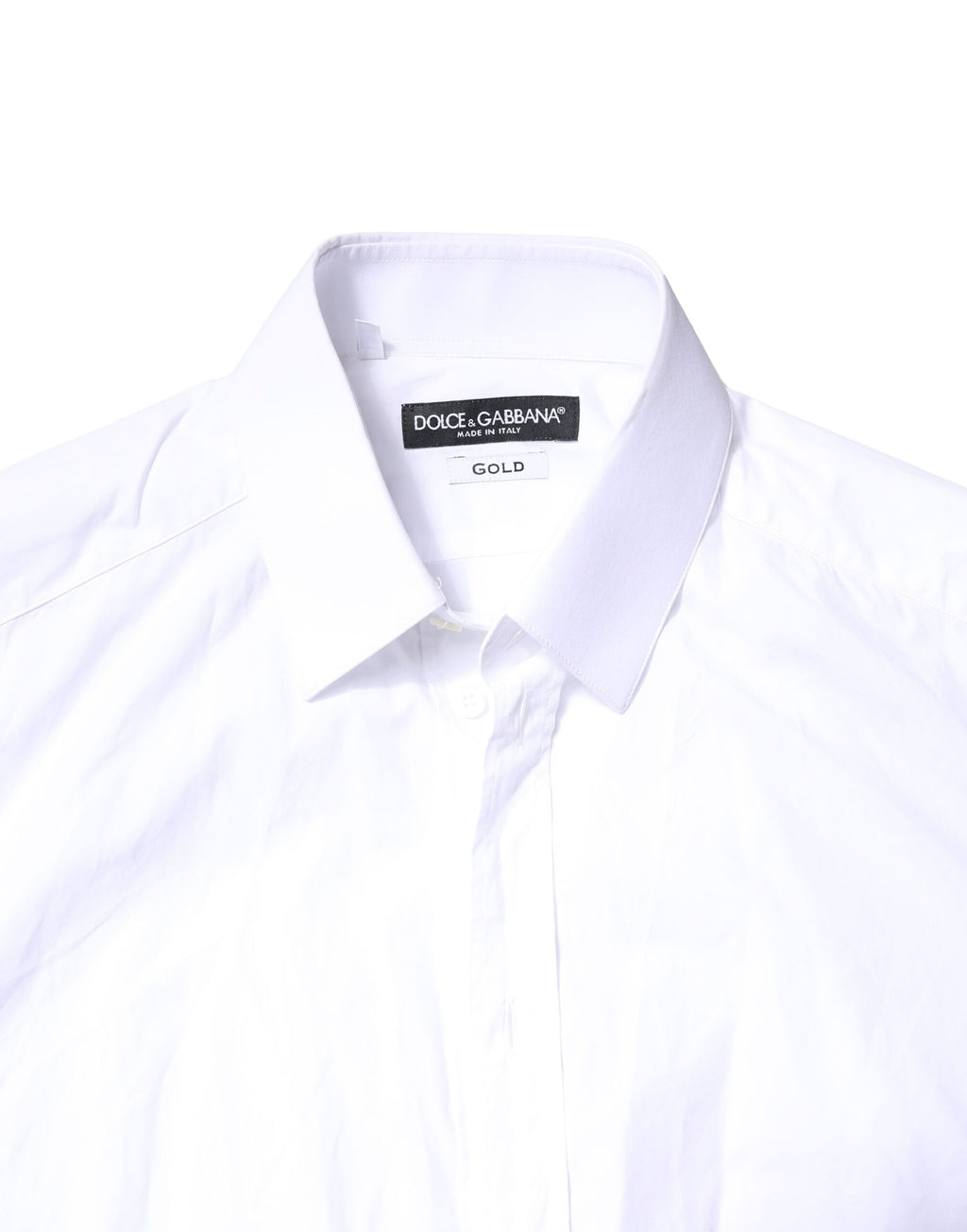 Chemise homme Dolce & Gabbana en coton blanc à manches longues avec détails dorés, style élégant et sophistiqué.