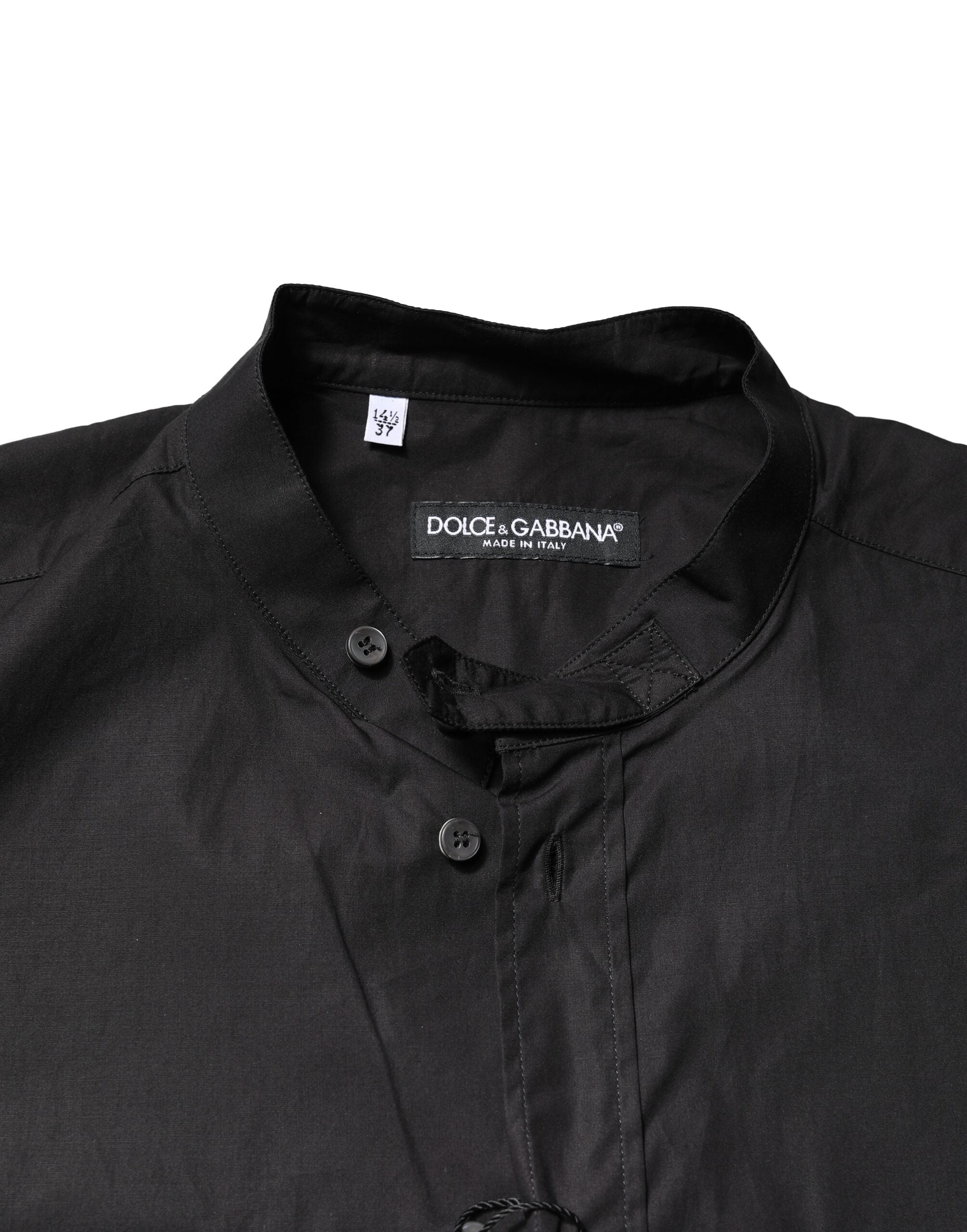 Chemise décontractée noire en coton Dolce & Gabbana pour homme, boutonnière classique et style élégant.