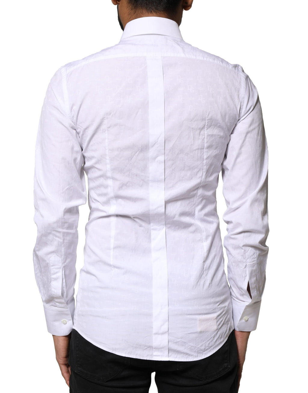Chemise blanche en coton à manches longues de Dolce & Gabbana avec détails en or, élégante et sophistiquée.