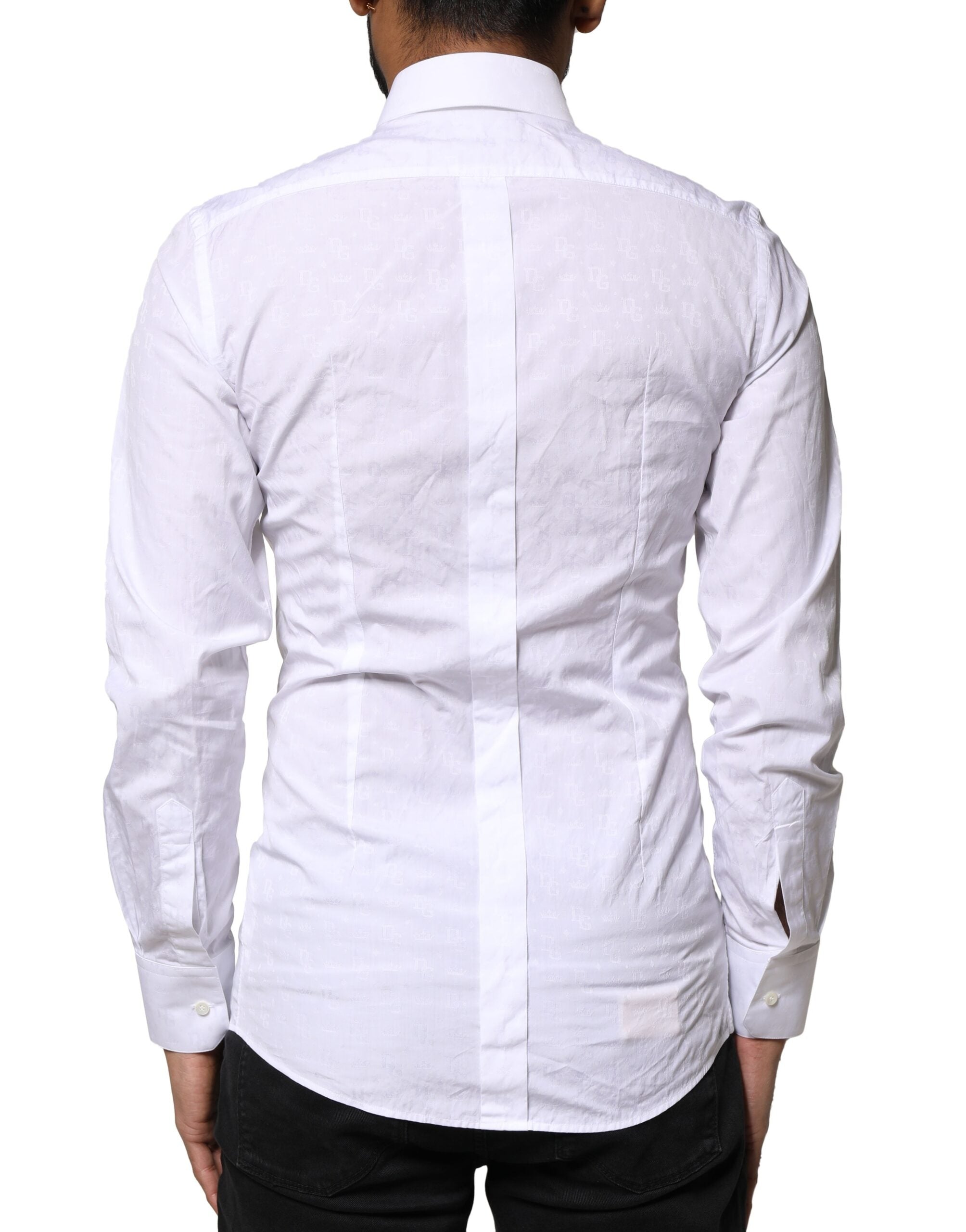 Chemise blanche en coton à manches longues de Dolce & Gabbana avec détails en or, élégante et sophistiquée.