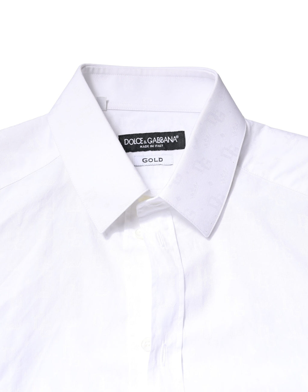 Chemise blanche en coton Dolce & Gabbana à manches longues avec détails dorés, élégante et sophistiquée.