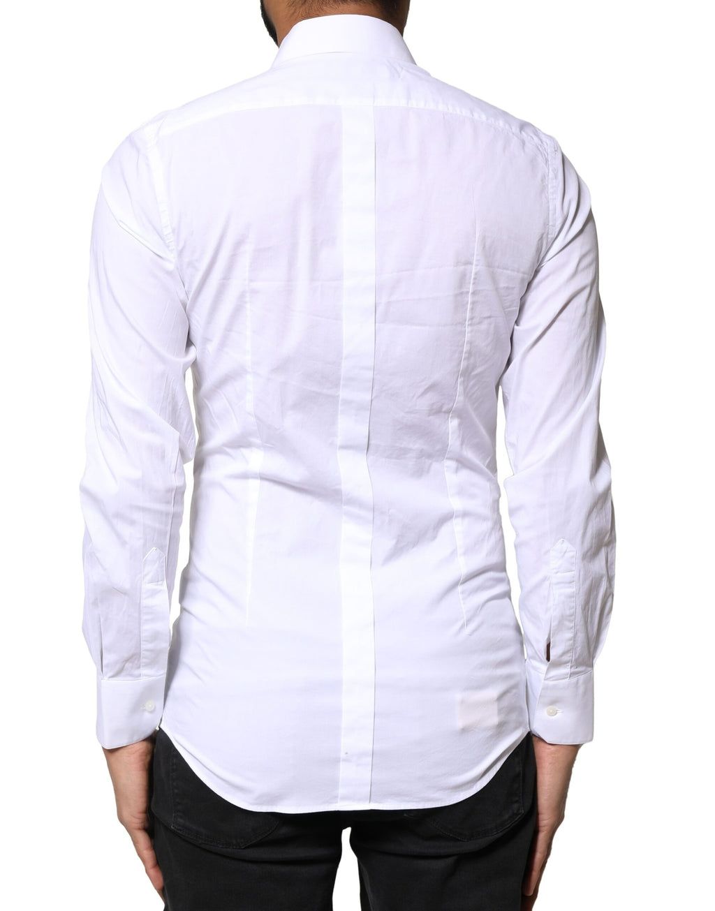 Chemise blanche à manches longues Dolce & Gabbana en coton avec détails dorés, élégante et sophistiquée.