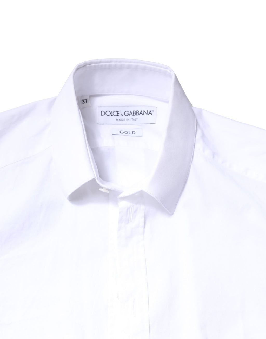 Chemise blanche en coton Dolce & Gabbana à manches longues avec détails dorés, élégante et sophistiquée.