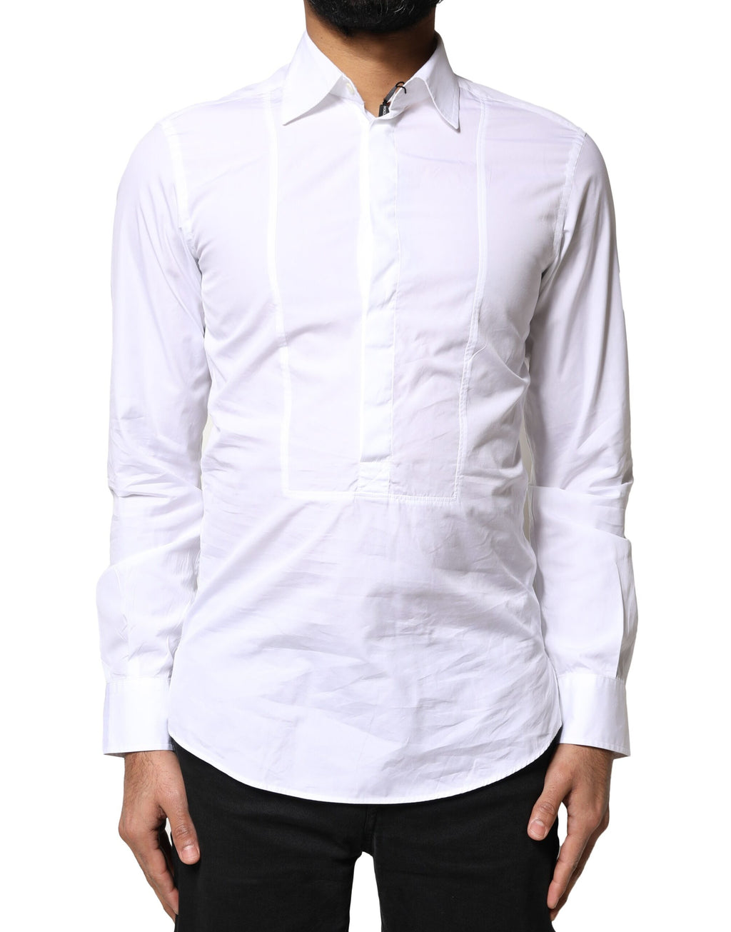 Chemise formelle en coton blanc de Dolce & Gabbana, manches longues, élégante et sophistiquée.