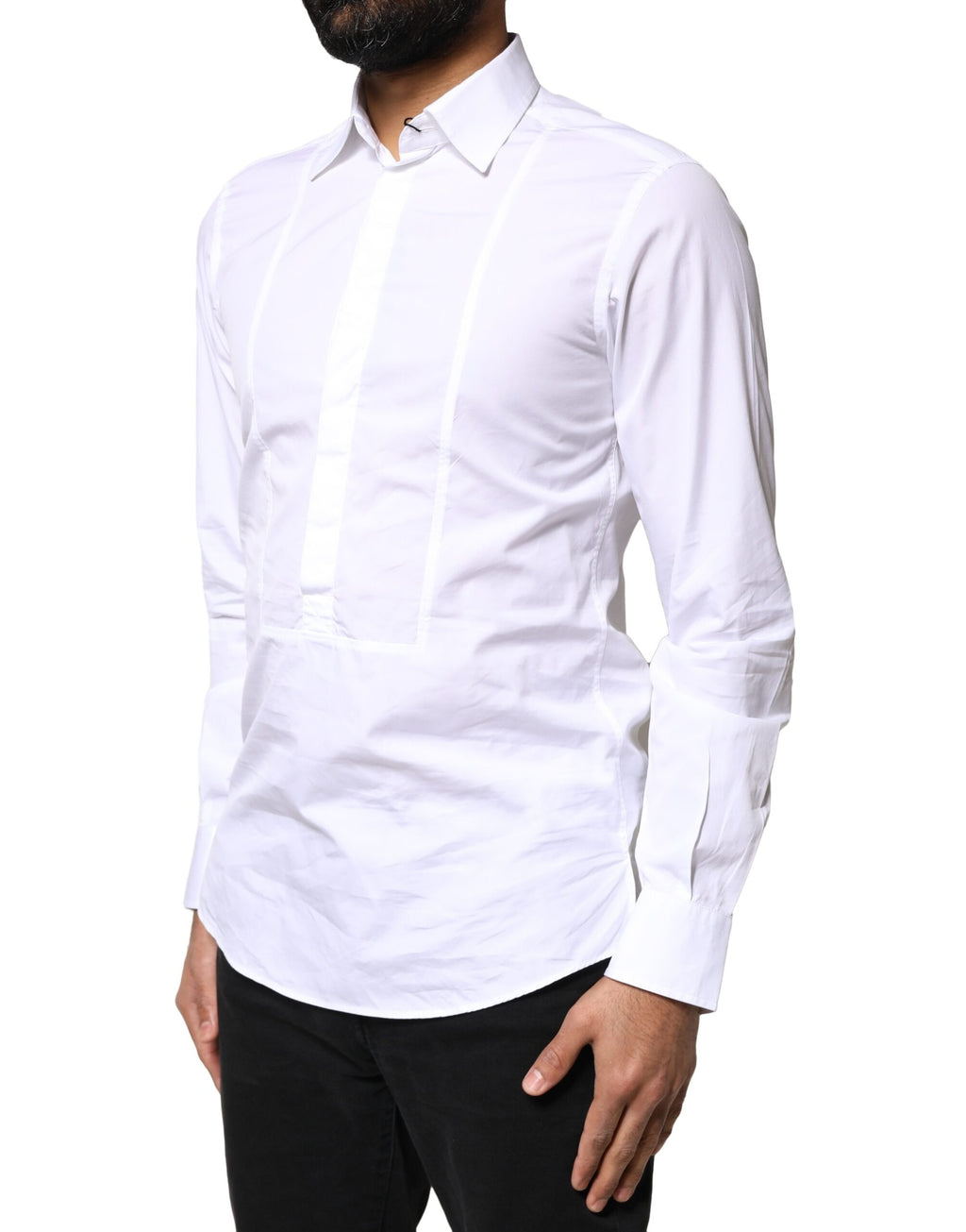 Chemise formelle blanche en coton à manches longues de Dolce & Gabbana, élégant vêtement pour homme.