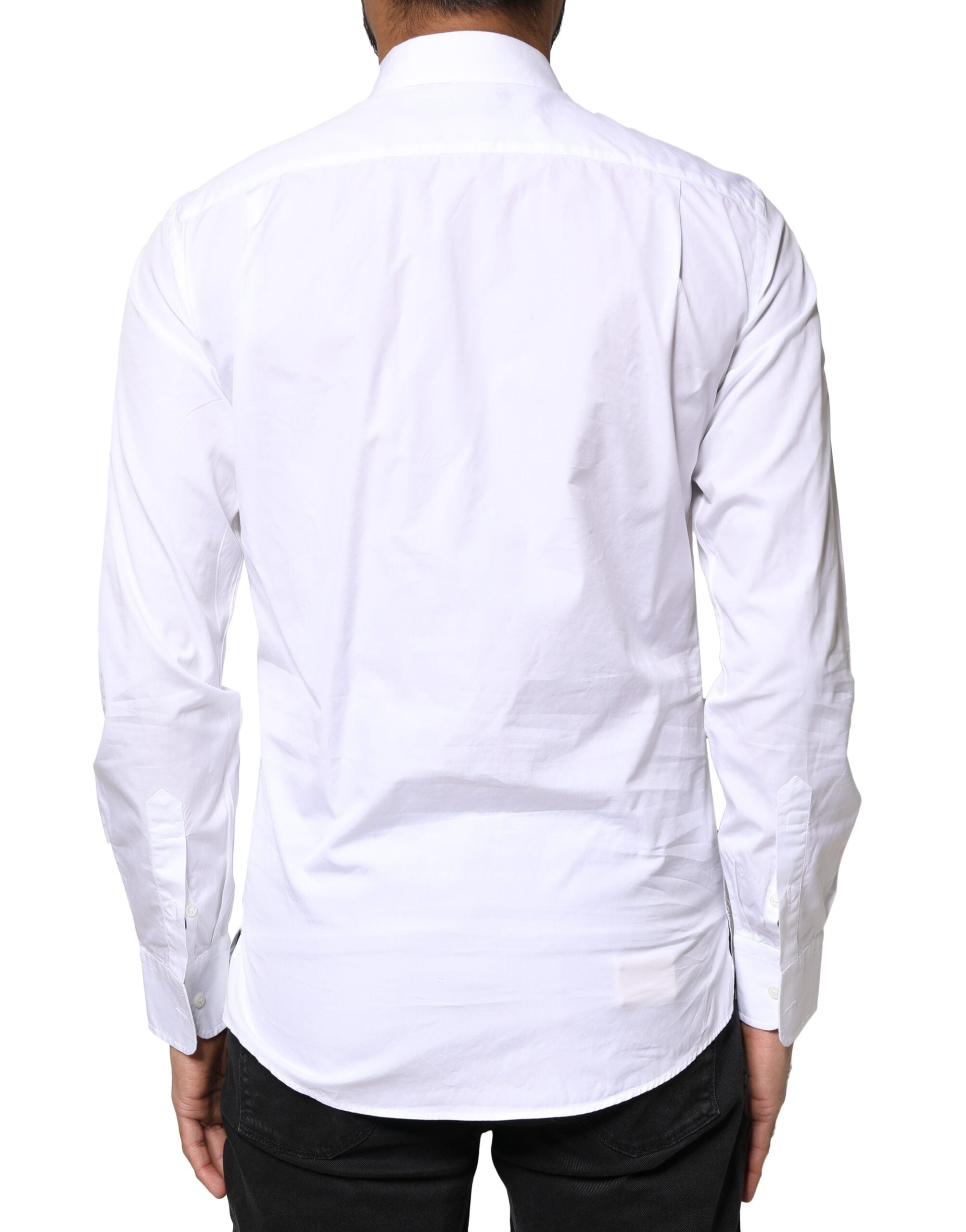 Chemise formelle blanche en coton à manches longues de Dolce & Gabbana, élégante et sophistiquée.